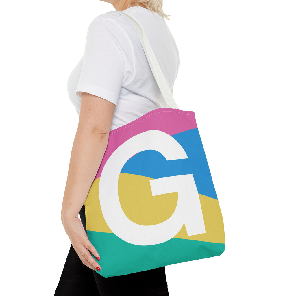 Monogram 'G' Colorblock Tote Bag — Personalized Initial G Shoulder Tote
