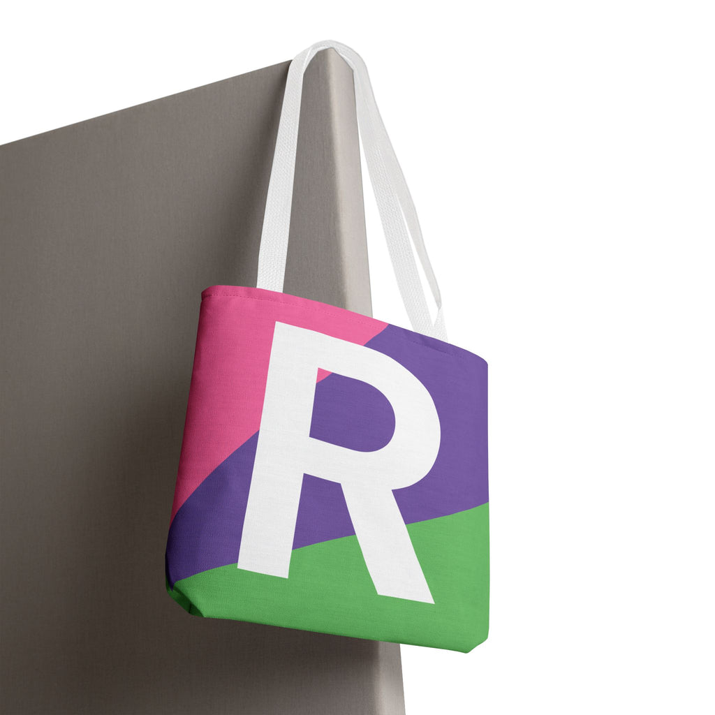 Monogram 'R' Colorblock Tote Bag — Personalized Initial R Shoulder Tote