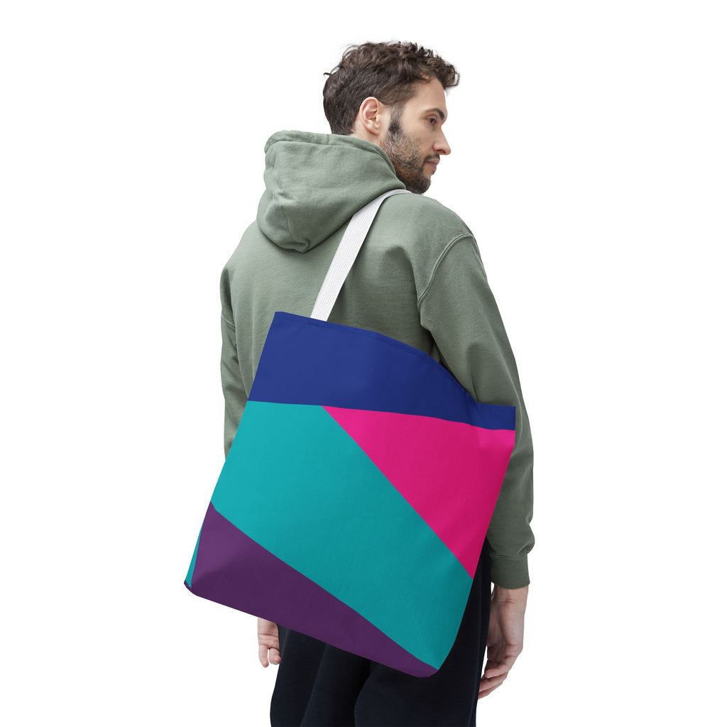 Retro 80s & 90s Inspired Color Block Tote Bag | Stylish Everyday Canvas Shoulder Bag