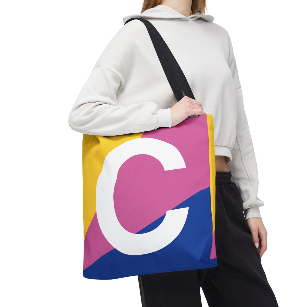 Monogram 'C' Colorblock Tote Bag — Personalized Initial C Shoulder Tote