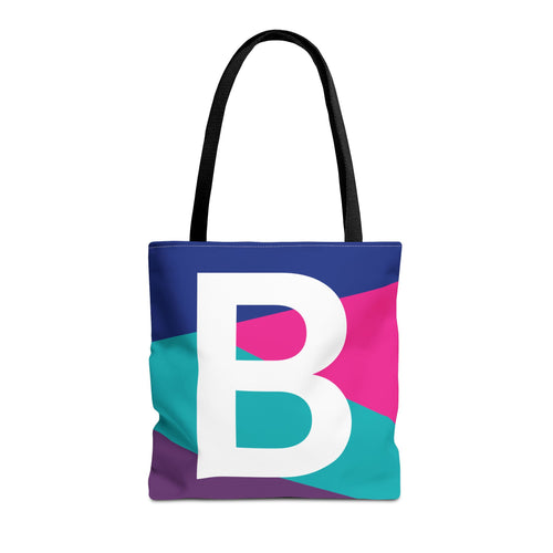 Monogram 'B' Colorblock Tote Bag — Personalized Initial B Shoulder Tote