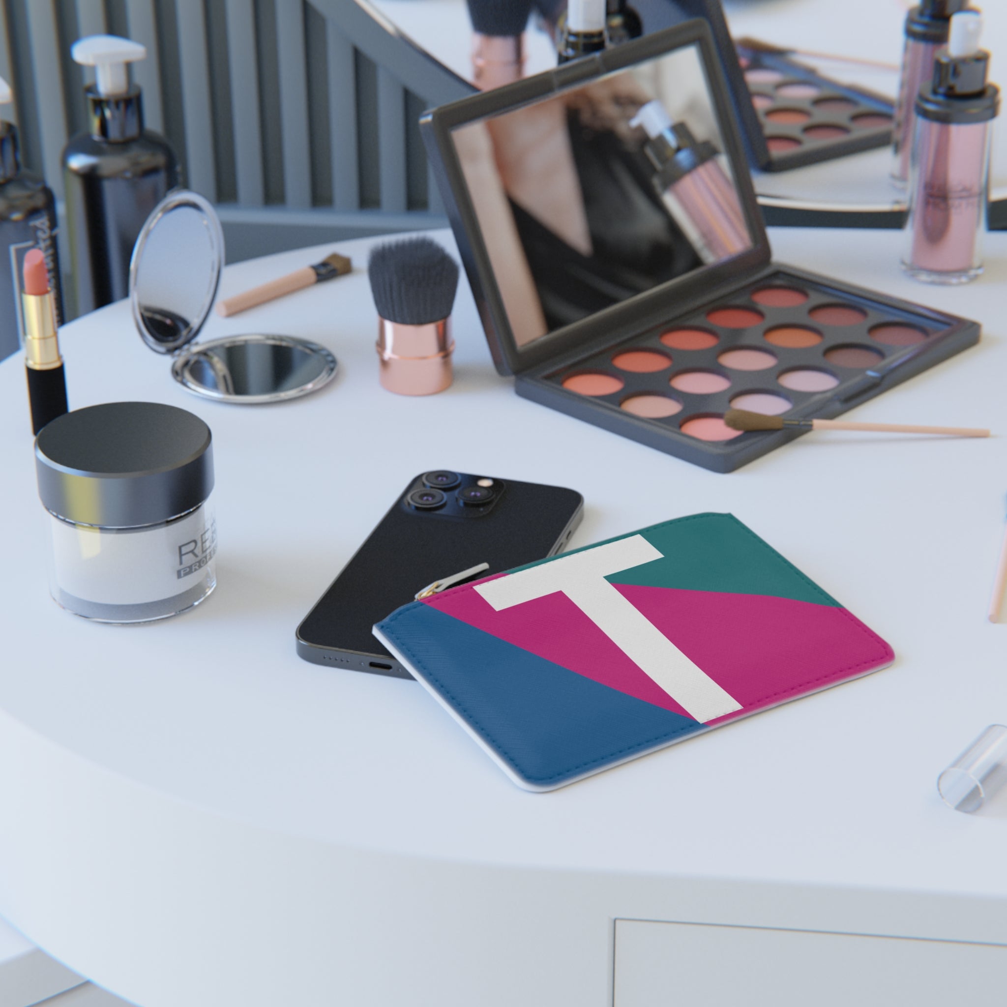 Initial T Mini Clutch — Colorblock Monogram Wristlet Wallet