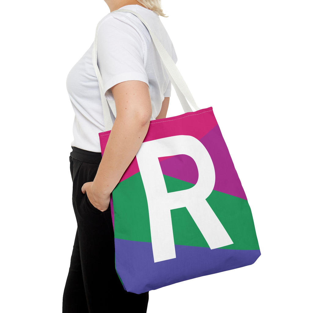 Monogram 'R' Colorblock Tote Bag — Personalized Initial R Shoulder Tote