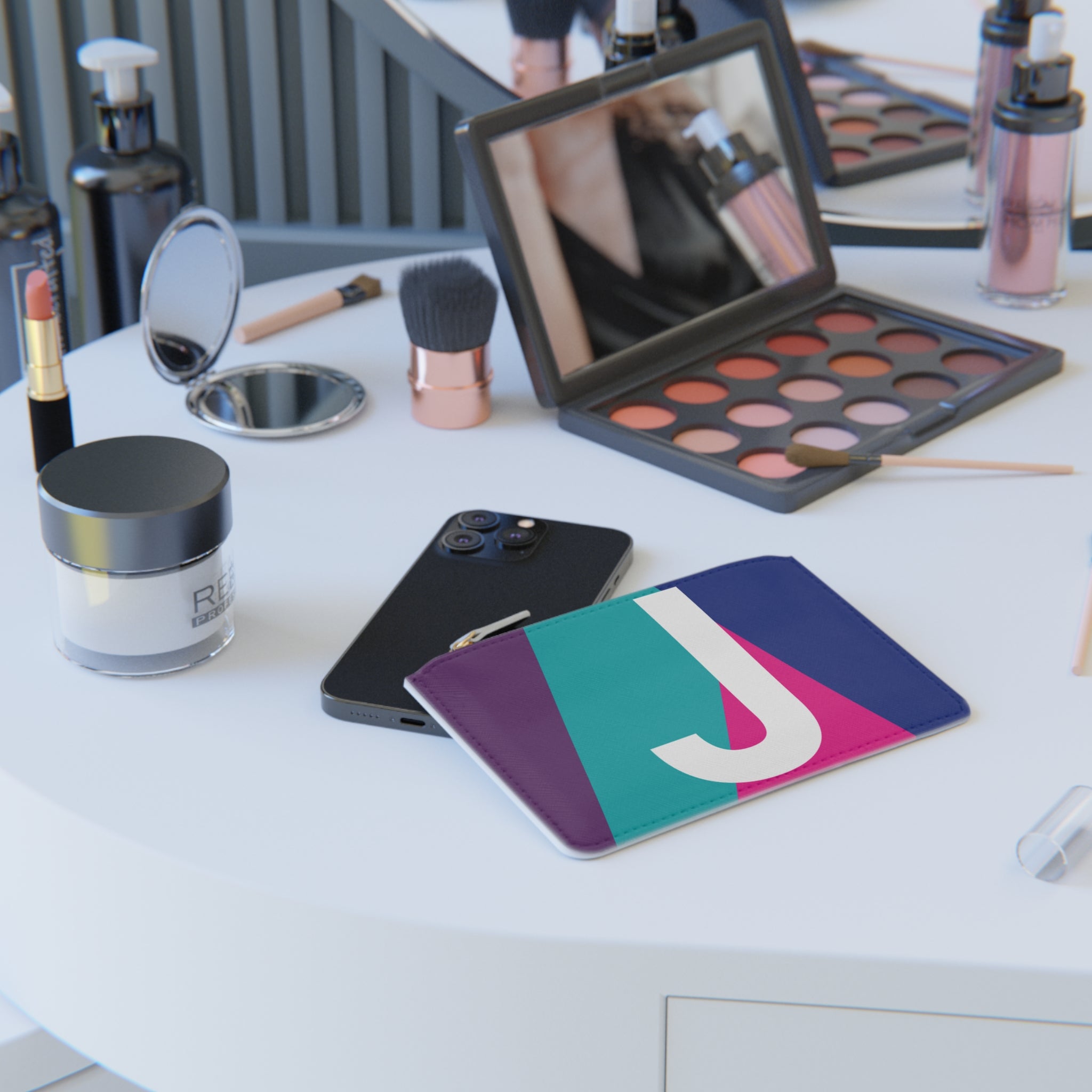 Initial J Mini Clutch — Colorblock Monogram Wristlet Wallet