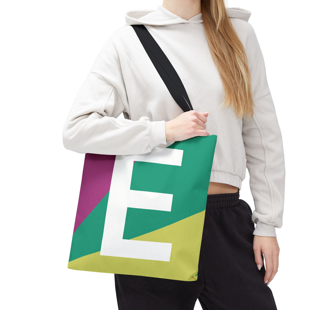 Monogram 'E' Colorblock Tote Bag — Personalized Initial E Shoulder Tote