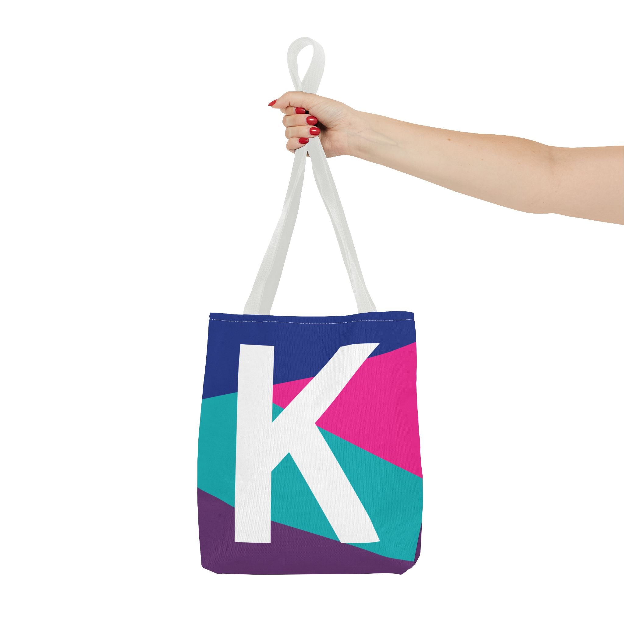 Monogram 'K' Colorblock Tote Bag — Personalized Initial K Shoulder Tote