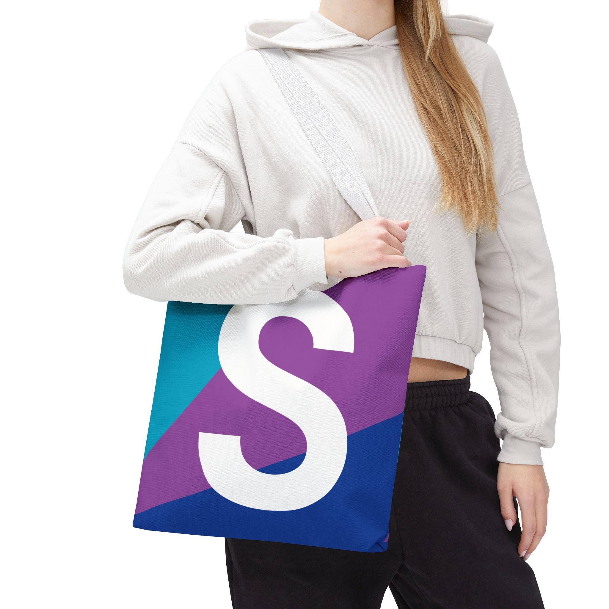 Monogram 'S' Colorblock Tote Bag — Personalized Initial S Shoulder Tote