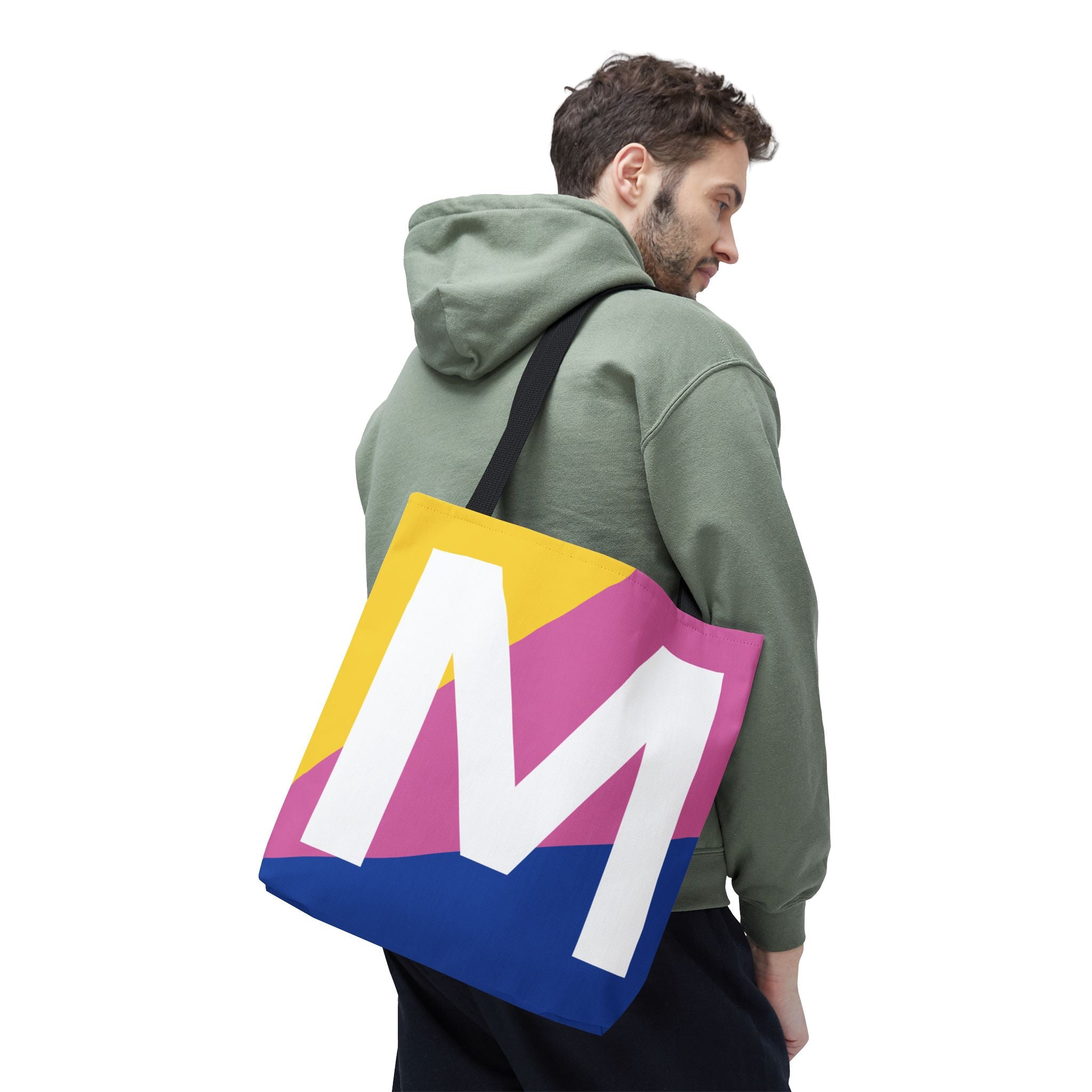 Monogram 'M' Colorblock Tote Bag — Personalized Initial M Shoulder Tote