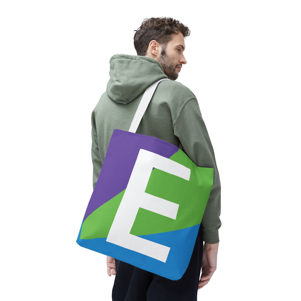 Monogram 'E' Colorblock Tote Bag — Personalized Initial E Shoulder Tote