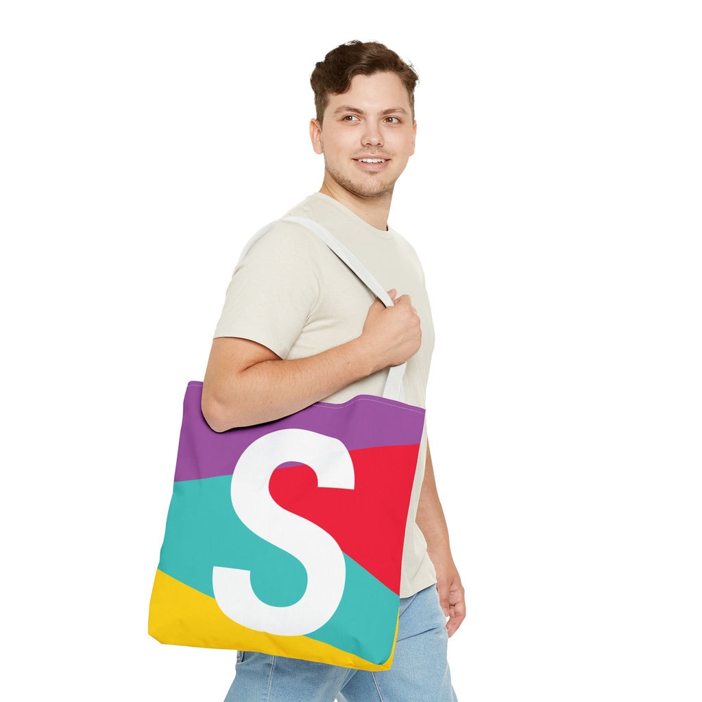 Monogram 'S' Colorblock Tote Bag — Personalized Initial S Shoulder Tote