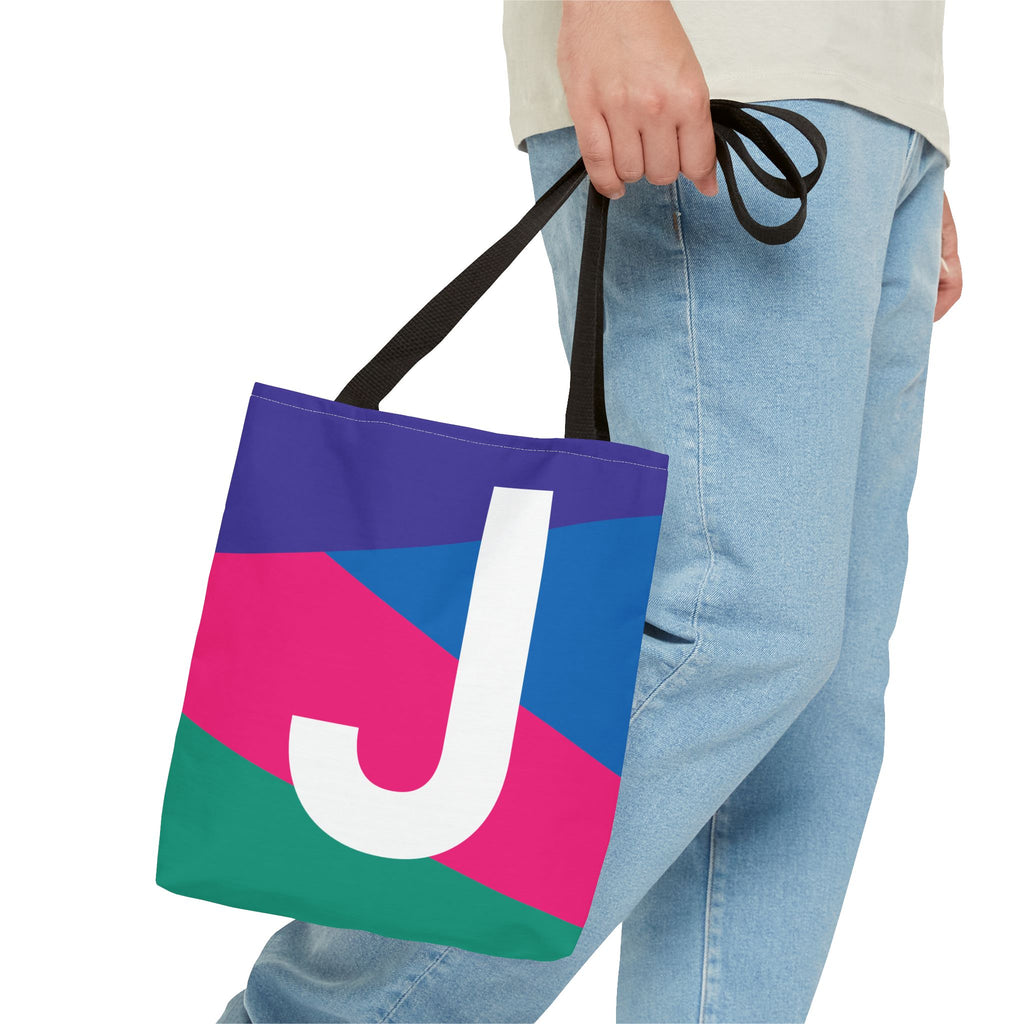 Monogram 'J' Colorblock Tote Bag — Personalized Initial J Shoulder Tote
