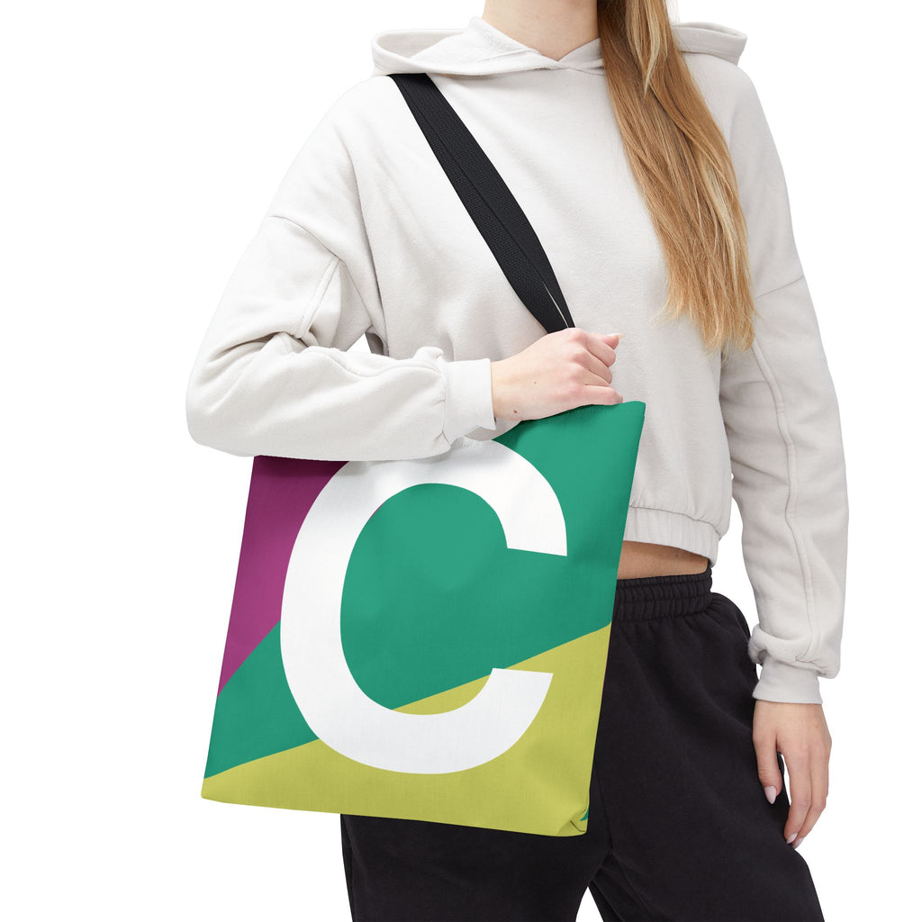 Monogram 'C' Colorblock Tote Bag — Personalized Initial C Shoulder Tote