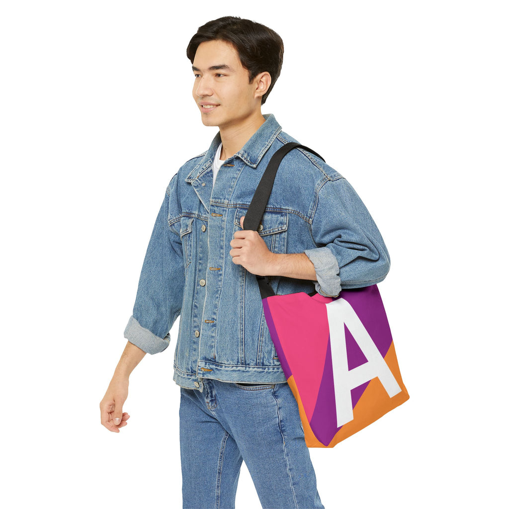 Initial Letter 'A' Colorblock Adjustable Tote Bag — Monogram Alphabet Shoulder Bag