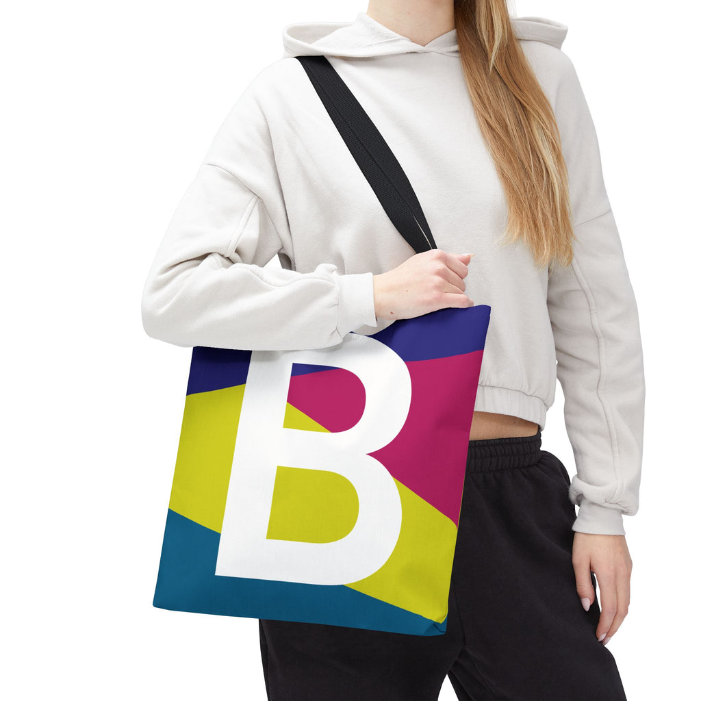 Monogram 'B' Colorblock Tote Bag — Personalized Initial B Shoulder Tote