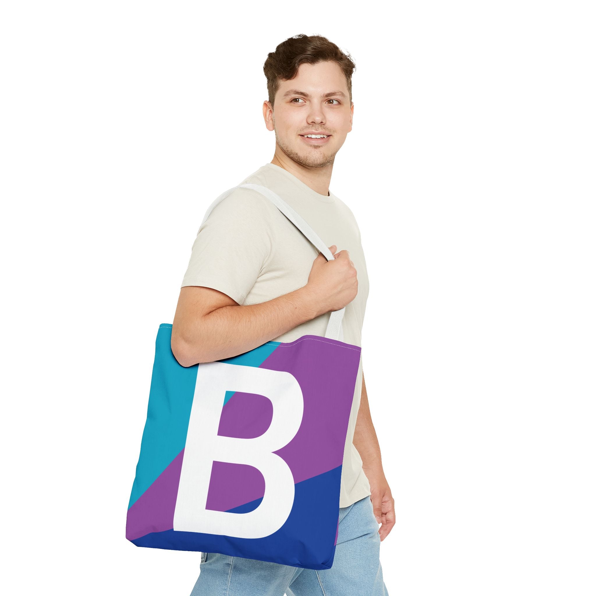 Monogram 'B' Colorblock Tote Bag — Personalized Initial B Shoulder Tote
