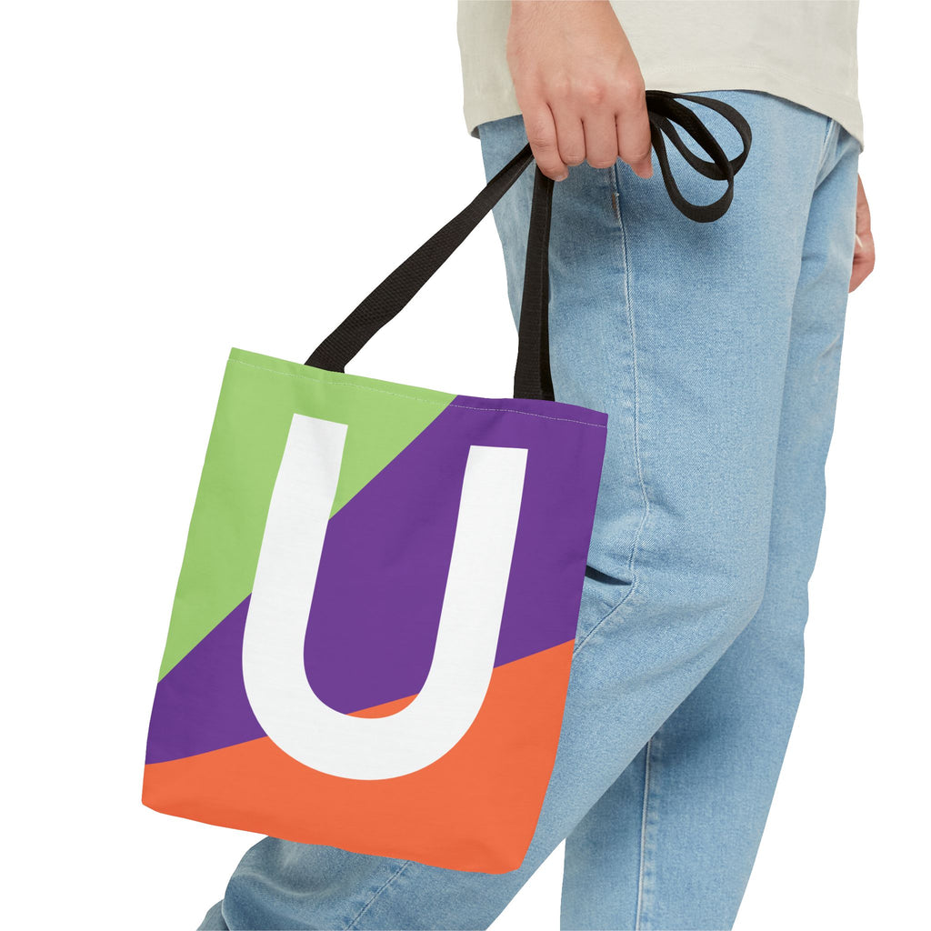 Monogram 'U' Colorblock Tote Bag — Personalized Initial U Shoulder Tote