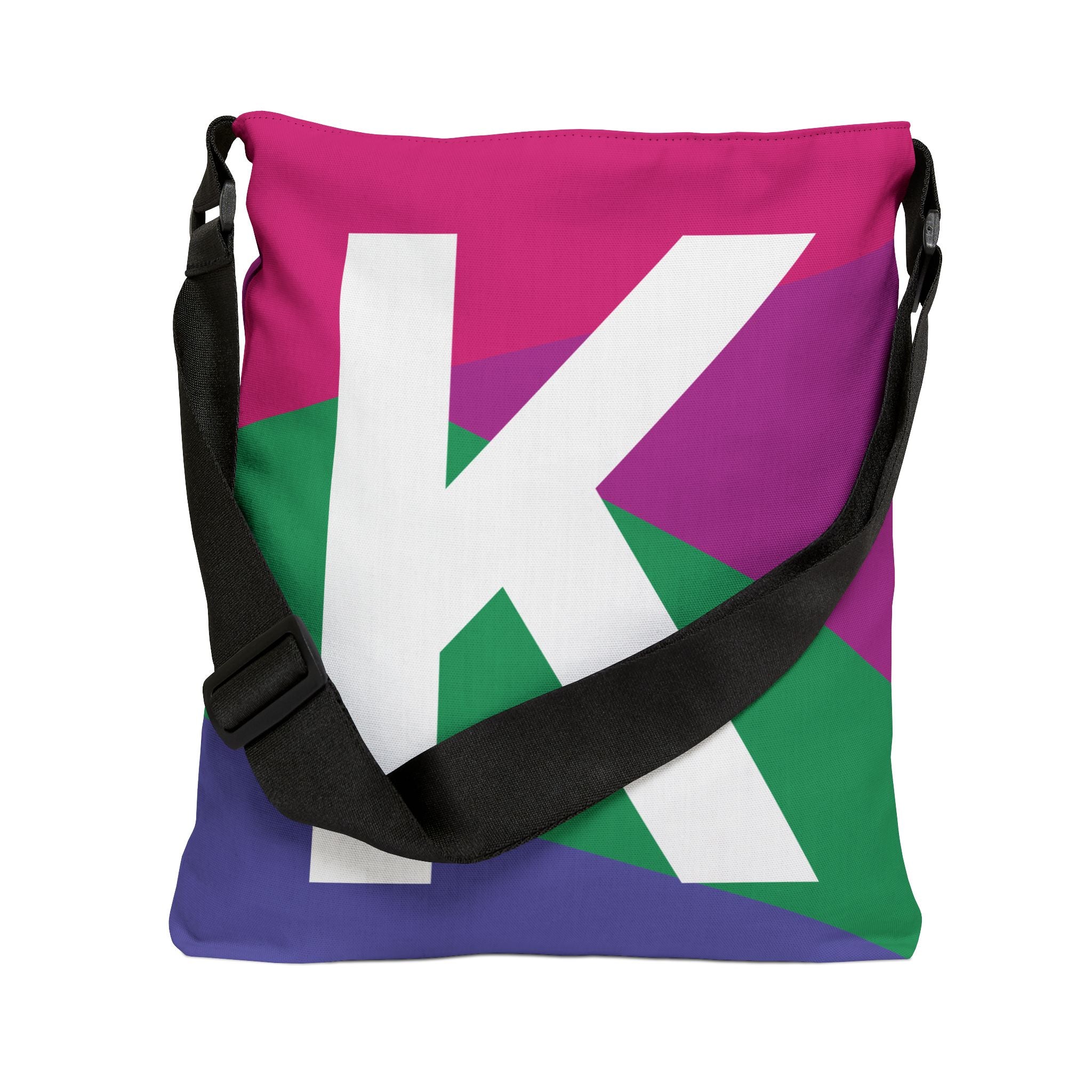 Initial Letter 'K' Colorblock Adjustable Tote Bag — Monogram Alphabet Shoulder Bag
