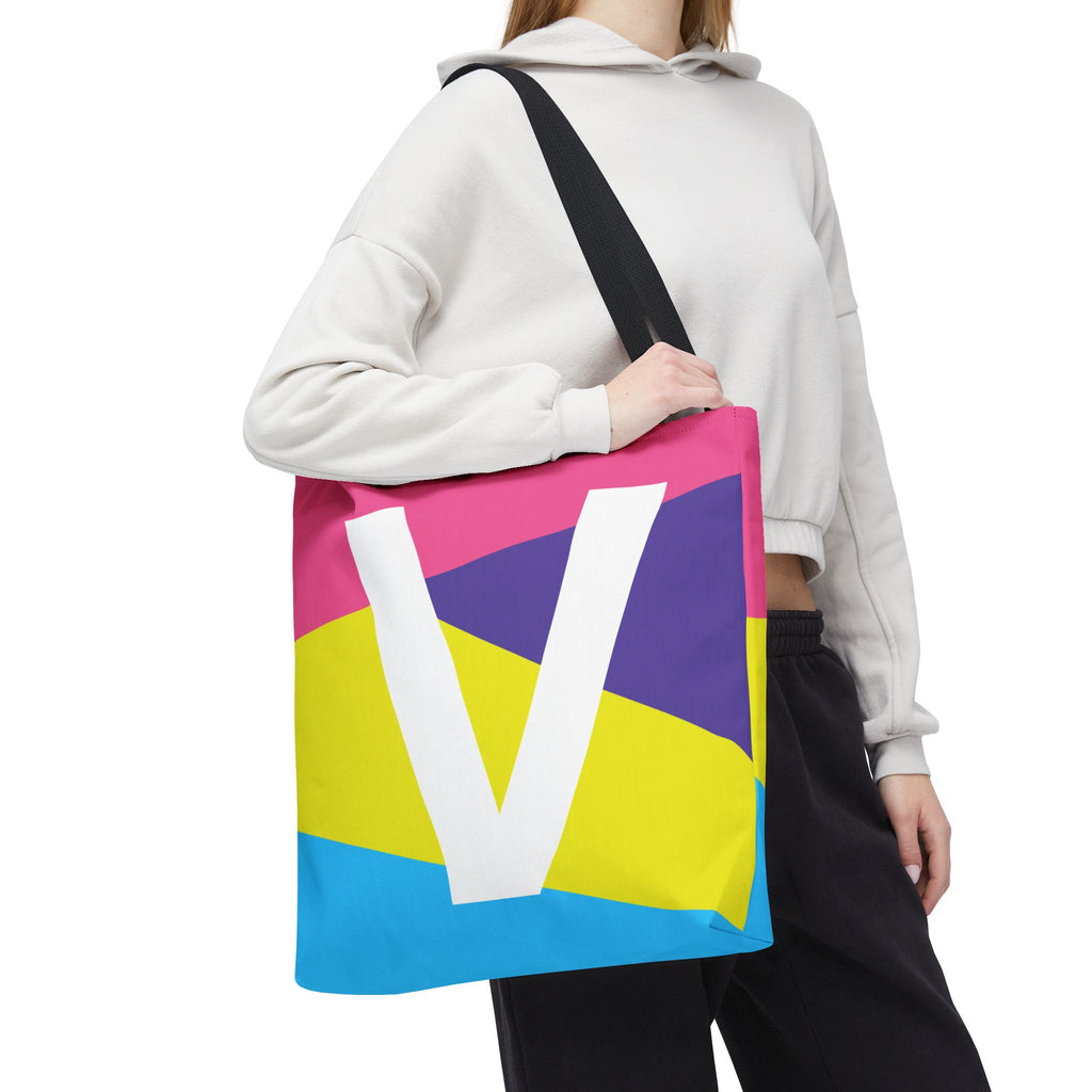 Monogram 'V' Colorblock Tote Bag — Personalized Initial V Shoulder Tote