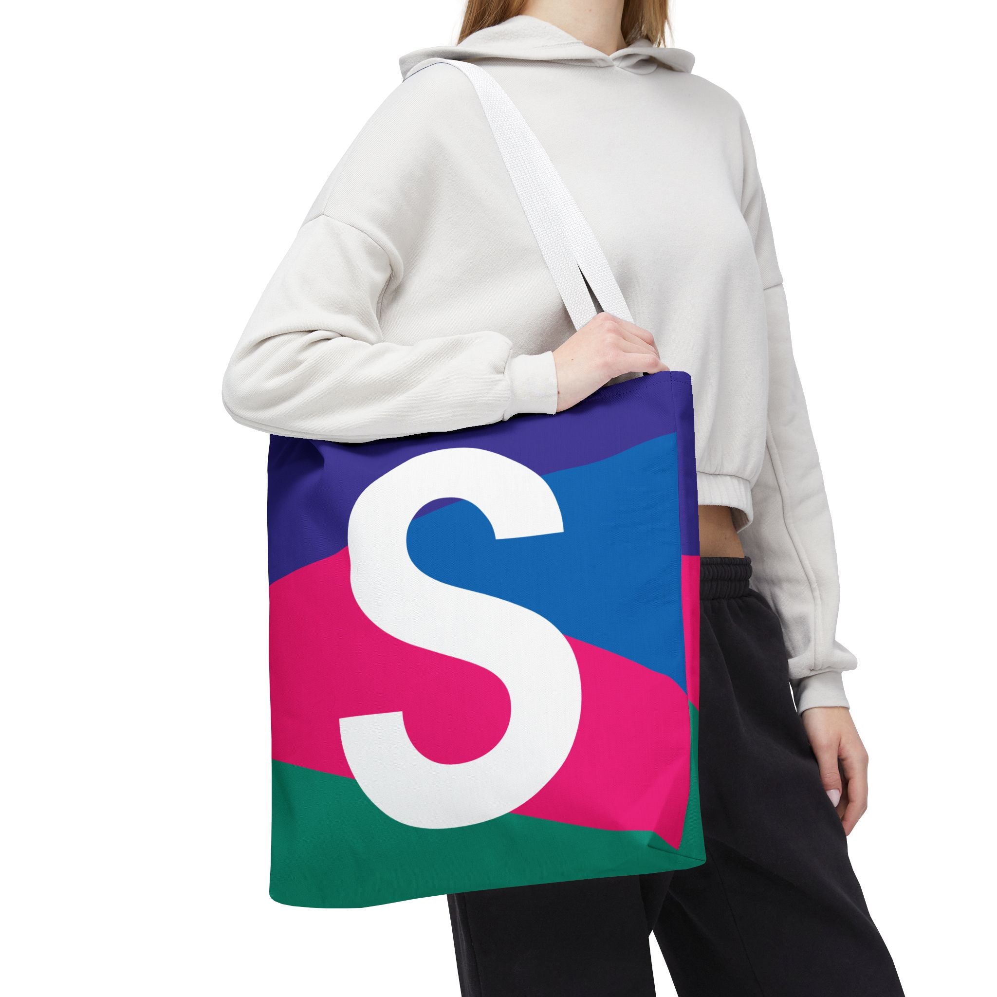 Monogram 'S' Colorblock Tote Bag — Personalized Initial S Shoulder Tote