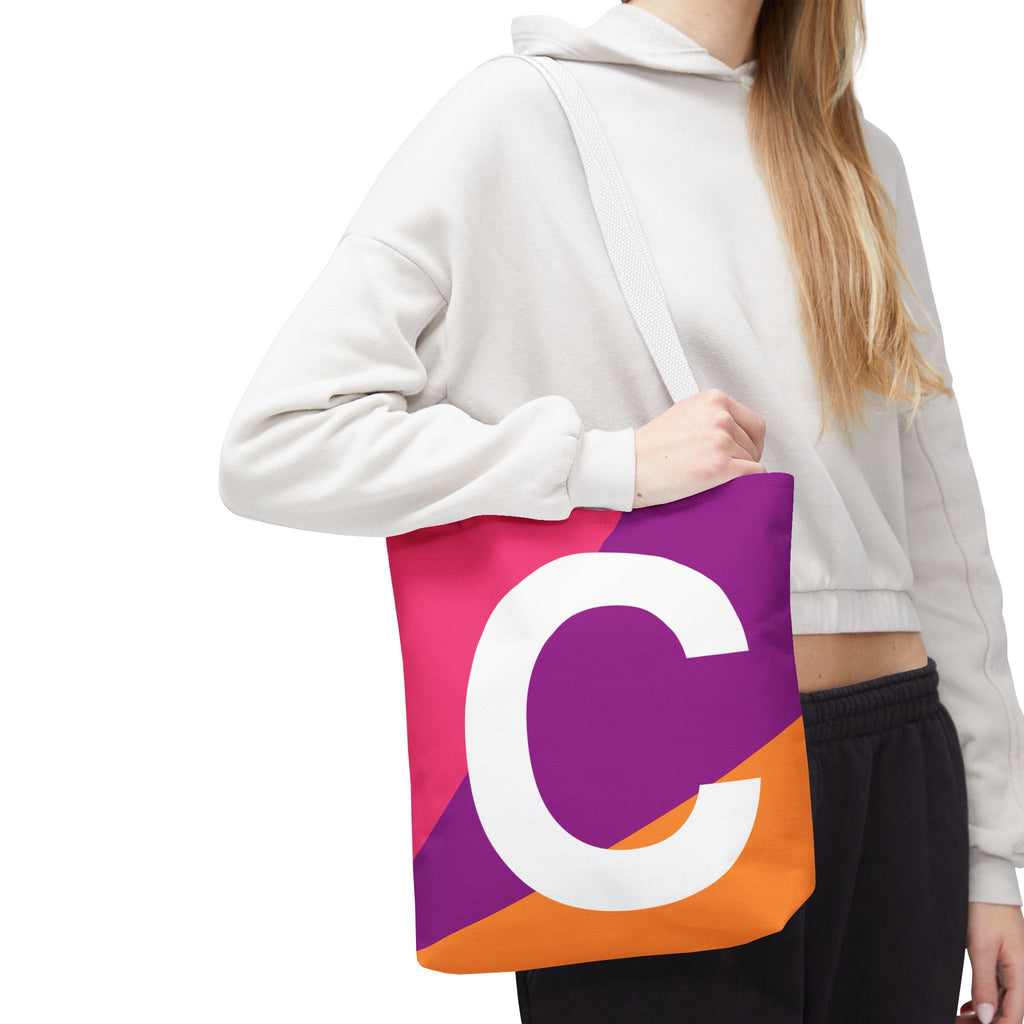 Monogram 'C' Colorblock Tote Bag — Personalized Initial C Shoulder Tote