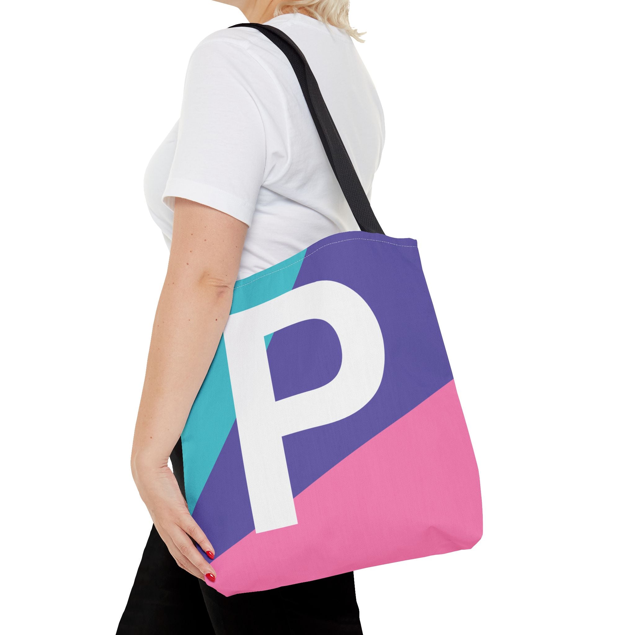 Monogram 'P' Colorblock Tote Bag — Personalized Initial P Shoulder Tote