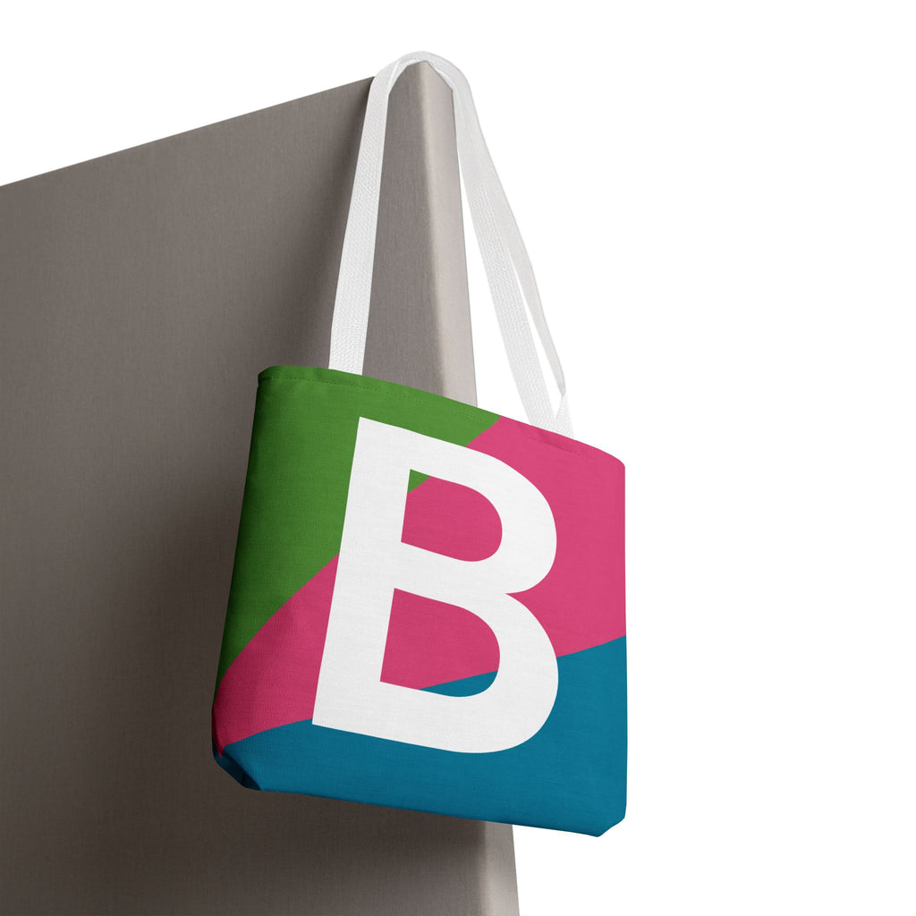 Monogram 'B' Colorblock Tote Bag — Personalized Initial B Shoulder Tote