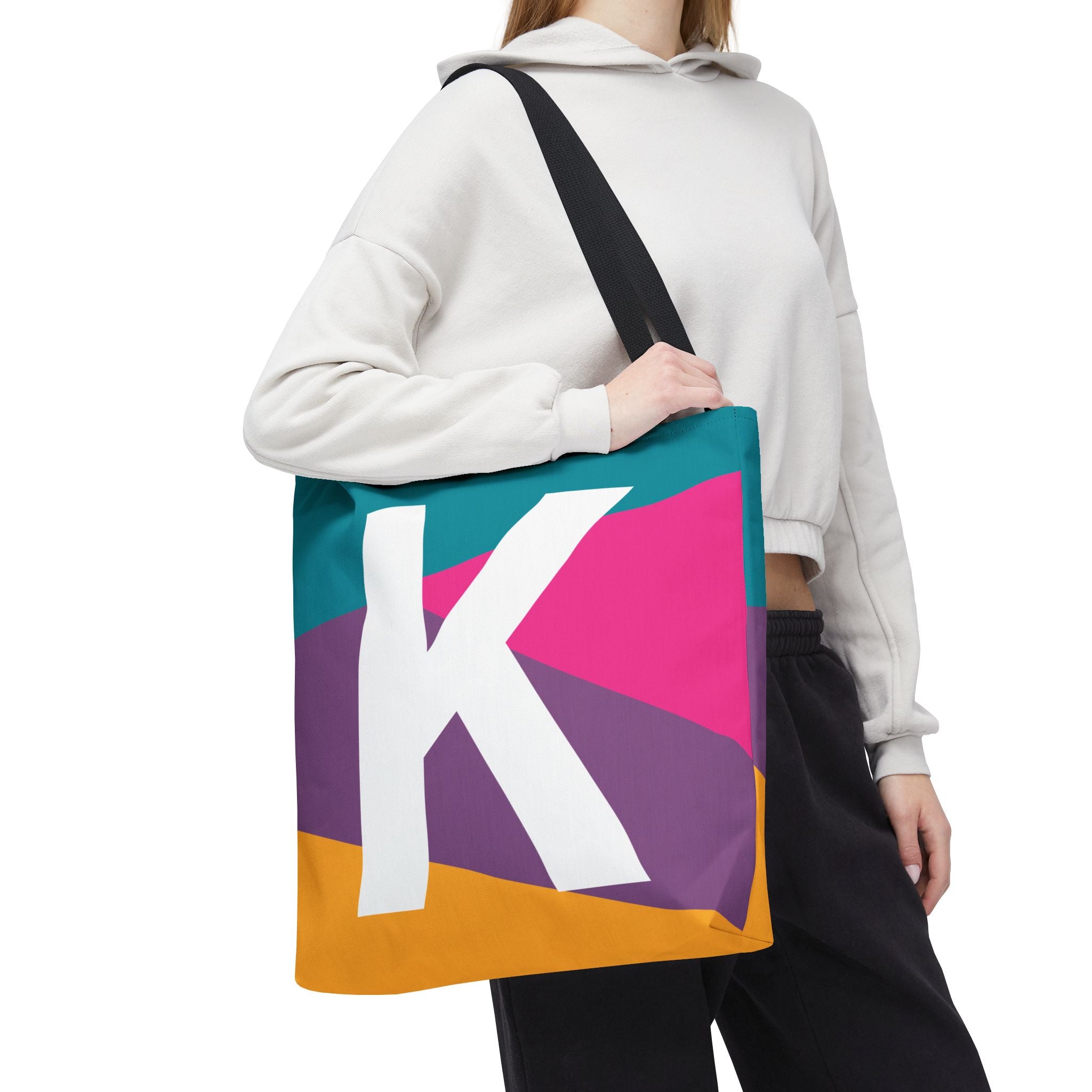 Monogram 'K' Colorblock Tote Bag — Personalized Initial K Shoulder Tote