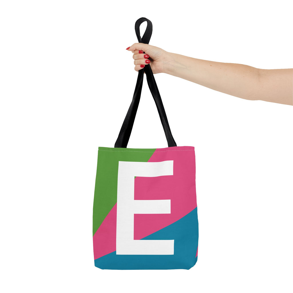 Monogram 'E' Colorblock Tote Bag — Personalized Initial E Shoulder Tote