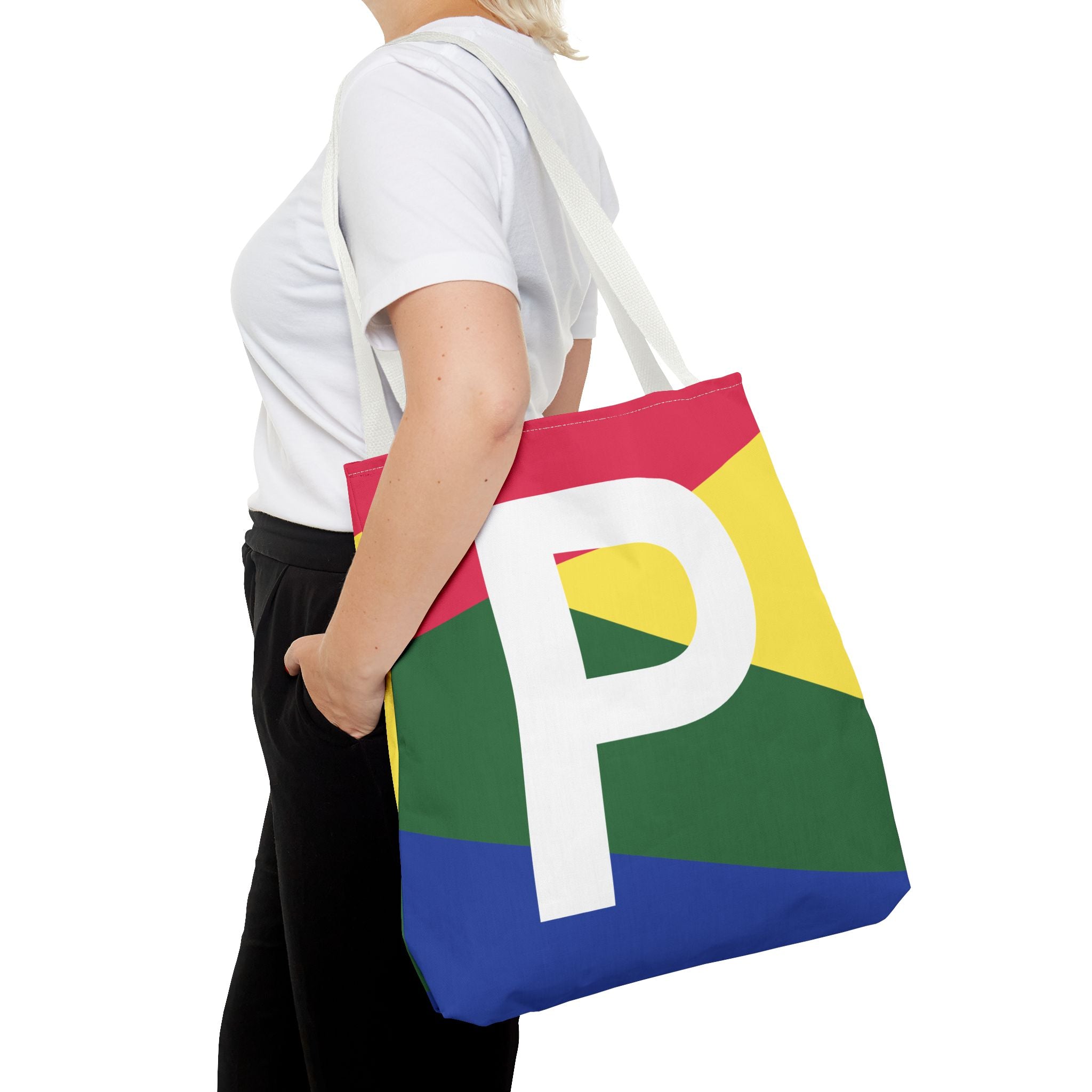 Monogram 'P' Colorblock Tote Bag — Personalized Initial P Shoulder Tote