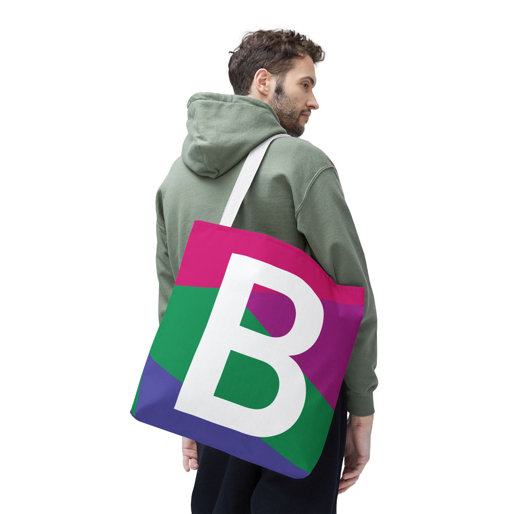 Monogram 'B' Colorblock Tote Bag — Personalized Initial B Shoulder Tote