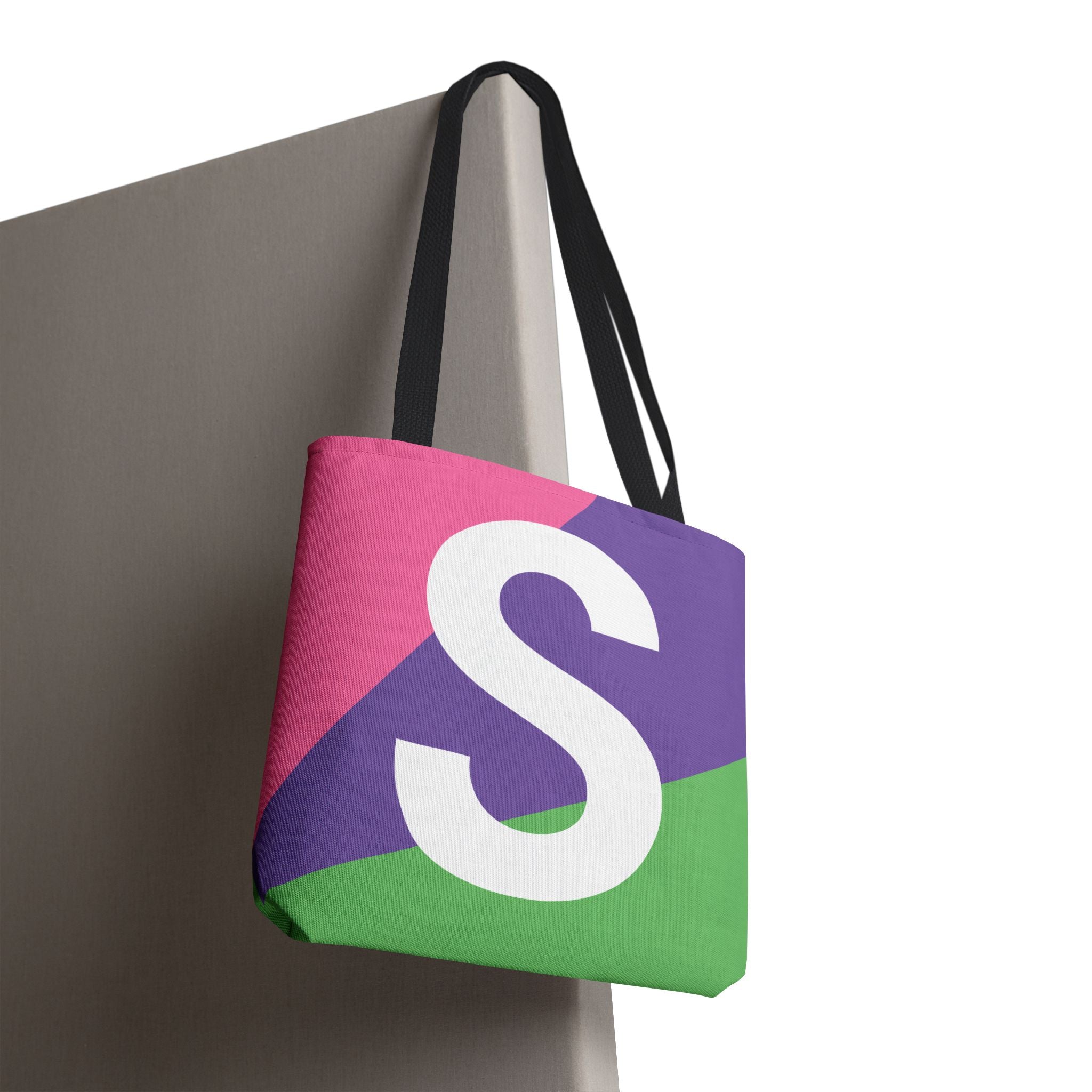 Monogram 'S' Colorblock Tote Bag — Personalized Initial S Shoulder Tote