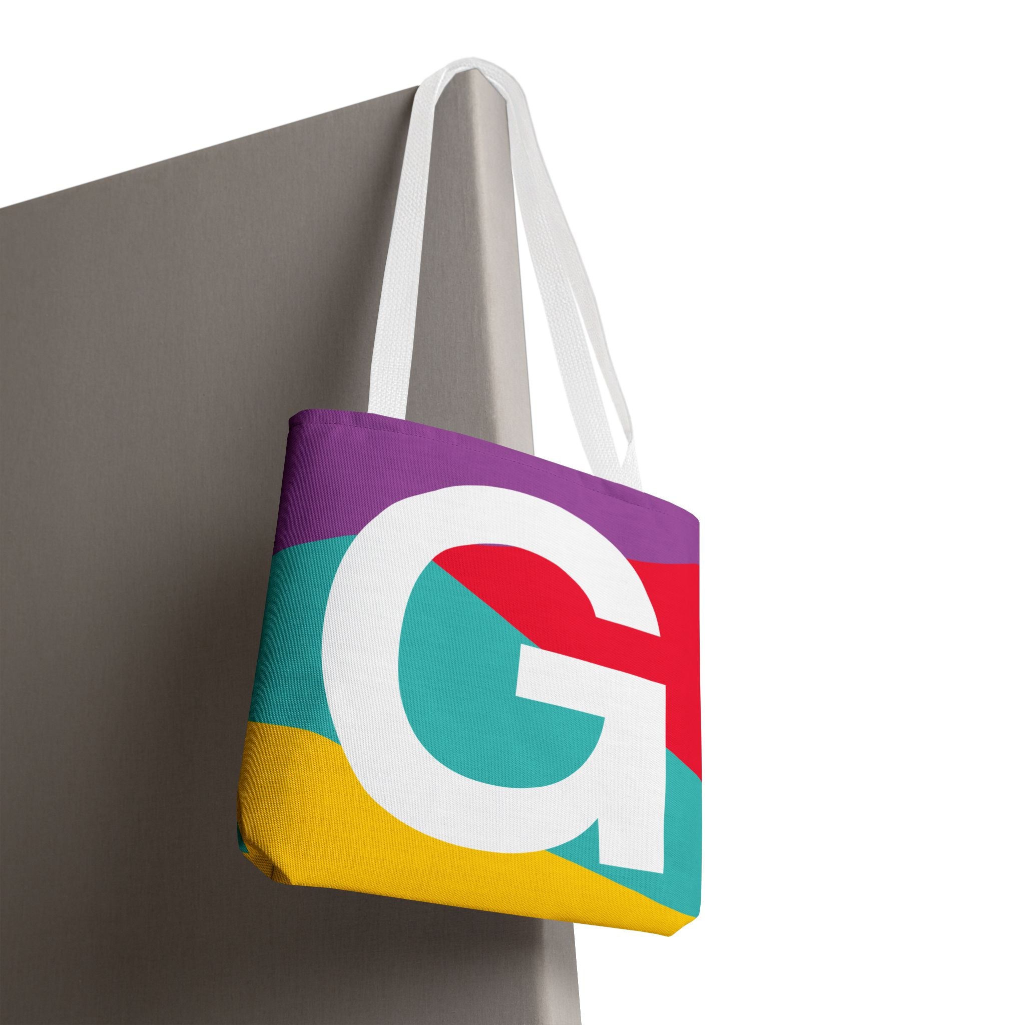 Monogram 'G' Colorblock Tote Bag — Personalized Initial G Shoulder Tote