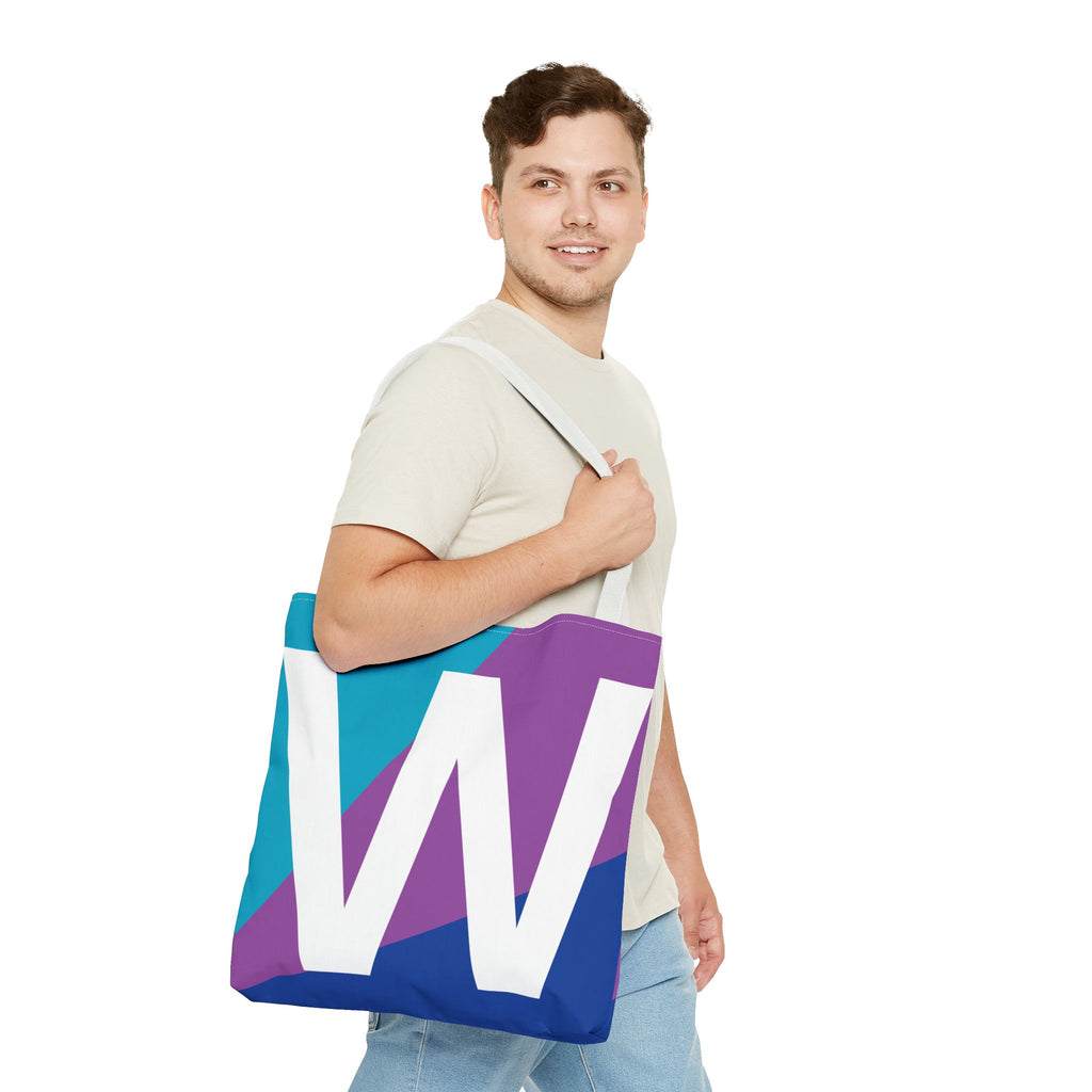 Monogram 'W' Colorblock Tote Bag — Personalized Initial W Shoulder Tote