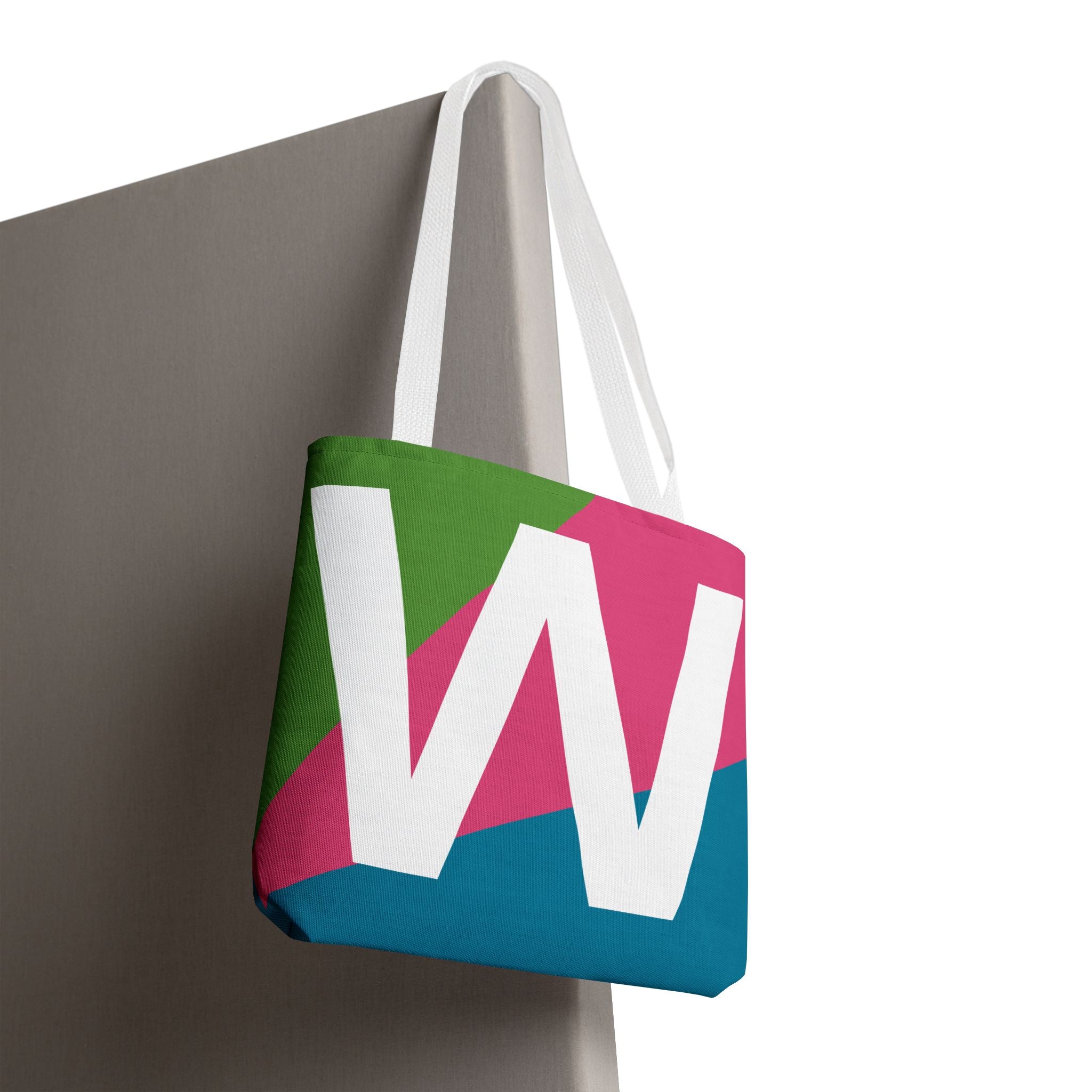 Monogram 'W' Colorblock Tote Bag — Personalized Initial W Shoulder Tote