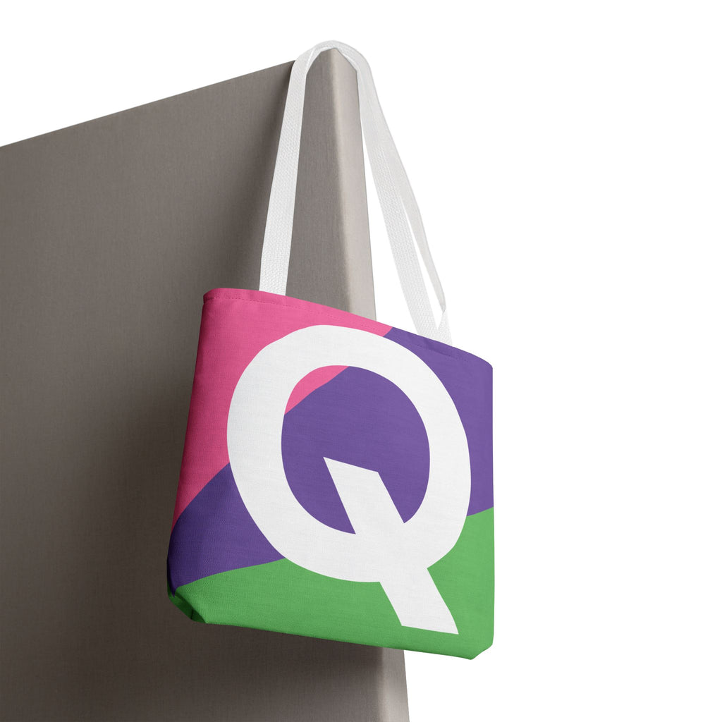 Monogram 'Q' Colorblock Tote Bag — Personalized Initial Q Shoulder Tote