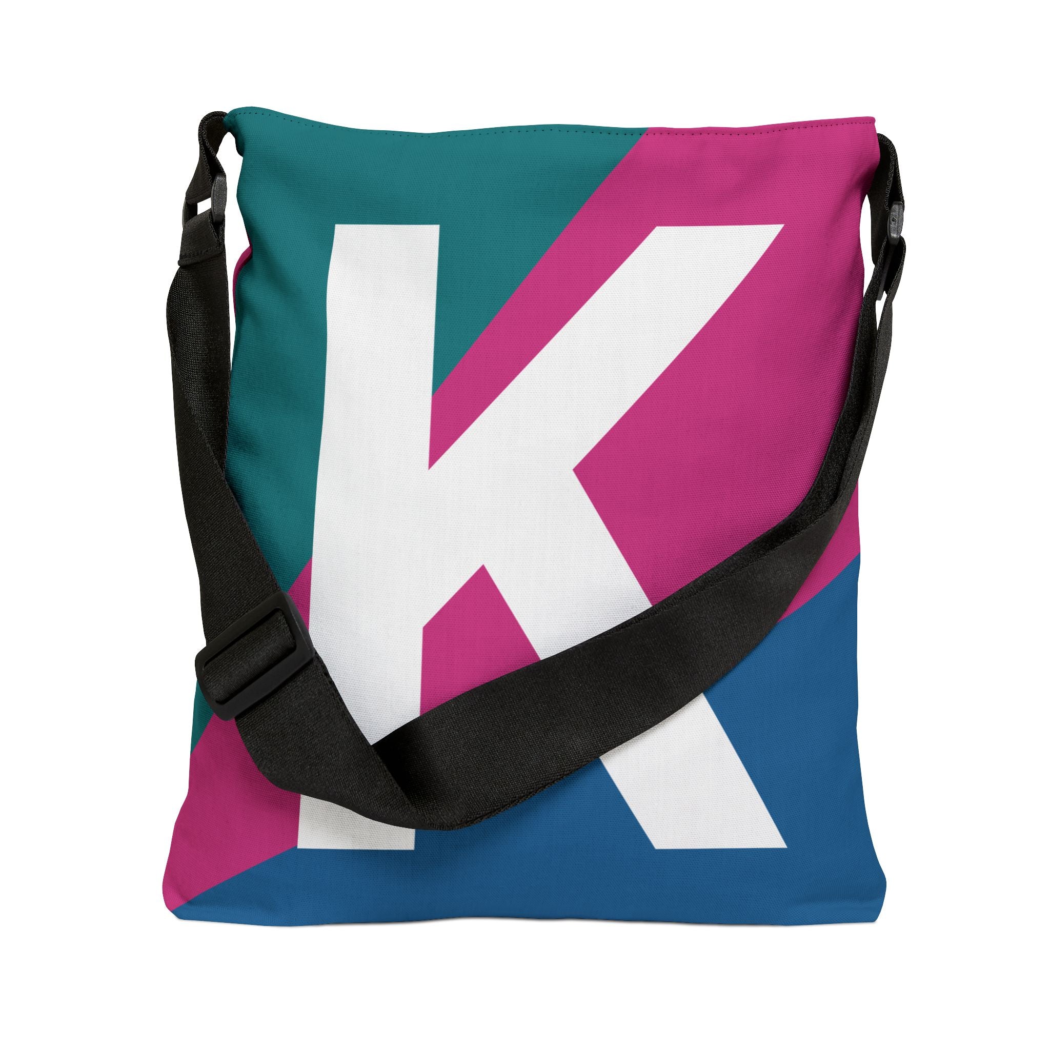 Initial Letter 'K' Colorblock Adjustable Tote Bag — Monogram Alphabet Shoulder Bag