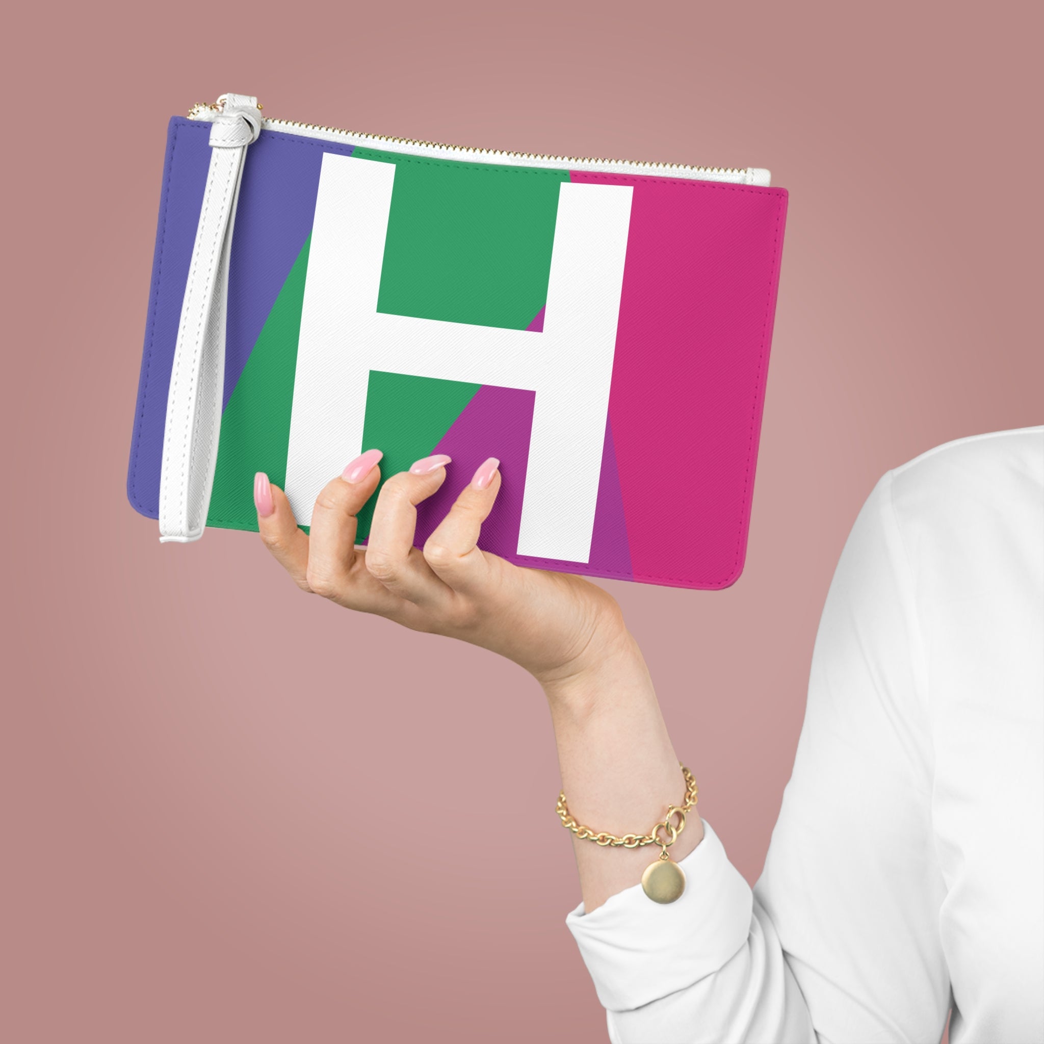 Monogram 'H' Colorblock Clutch Bag — Bold Geometric Wristlet for Everyday & Gifts