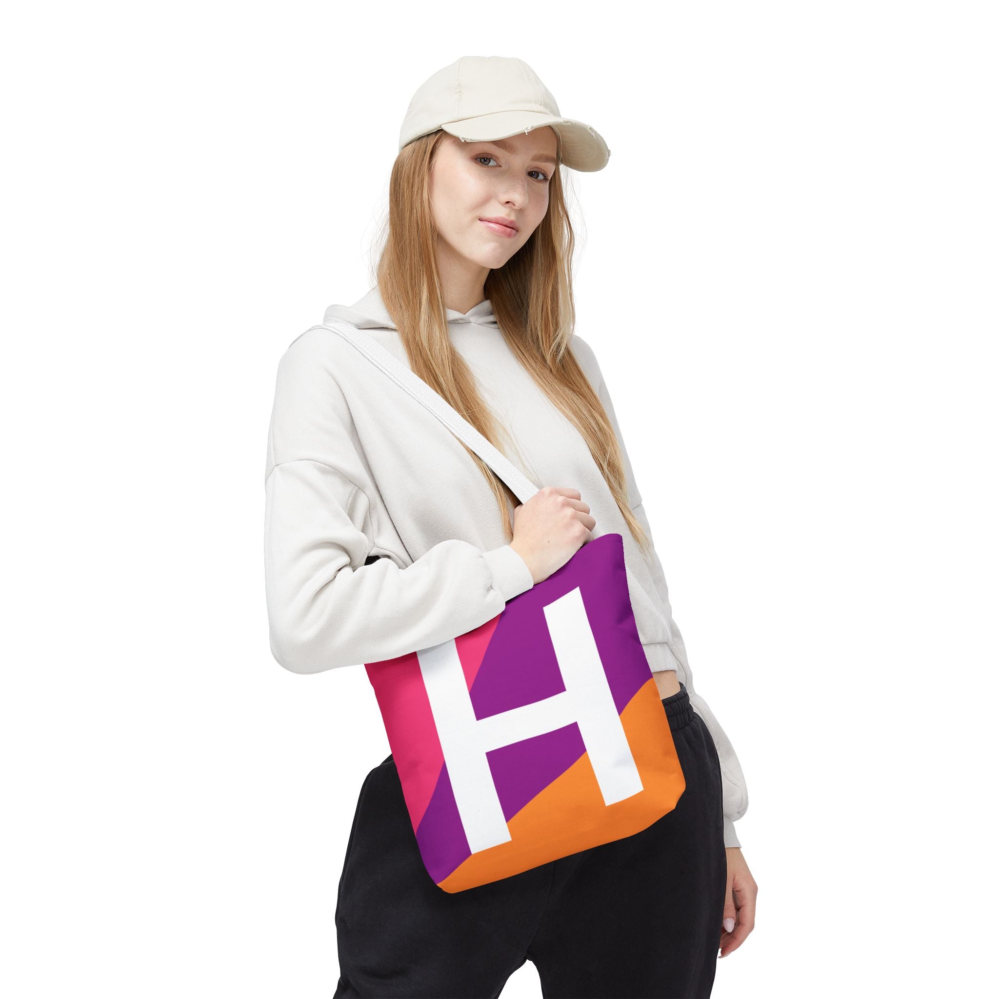 Monogram 'H' Colorblock Tote Bag — Personalized Initial H Shoulder Tote