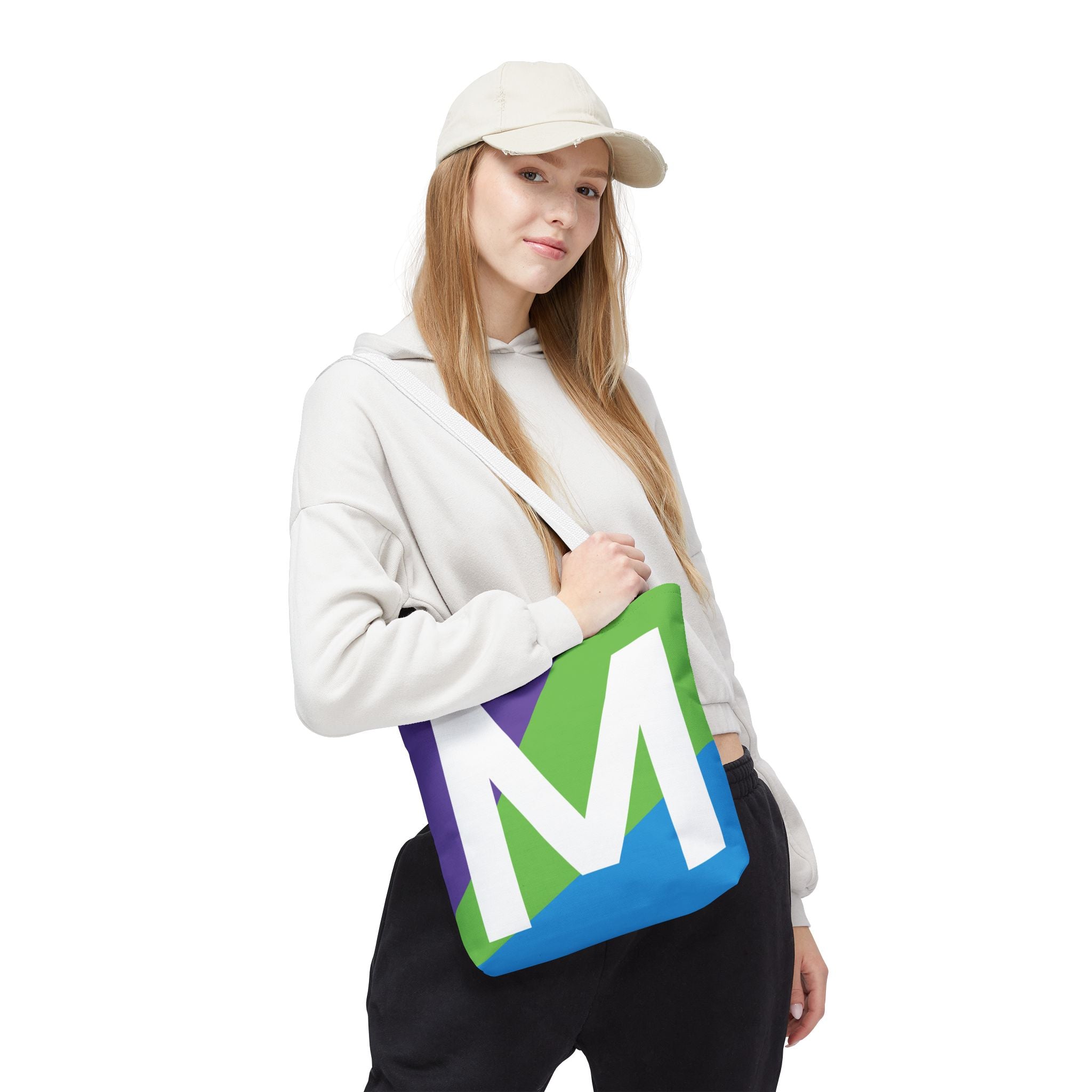 Monogram 'M' Colorblock Tote Bag — Personalized Initial M Shoulder Tote