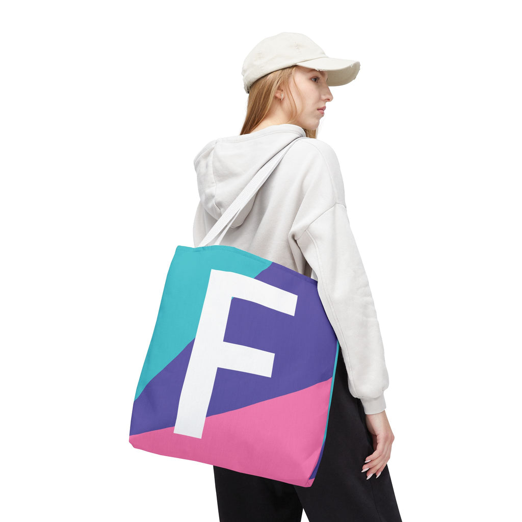 Monogram 'F' Colorblock Tote Bag — Personalized Initial F Shoulder Tote