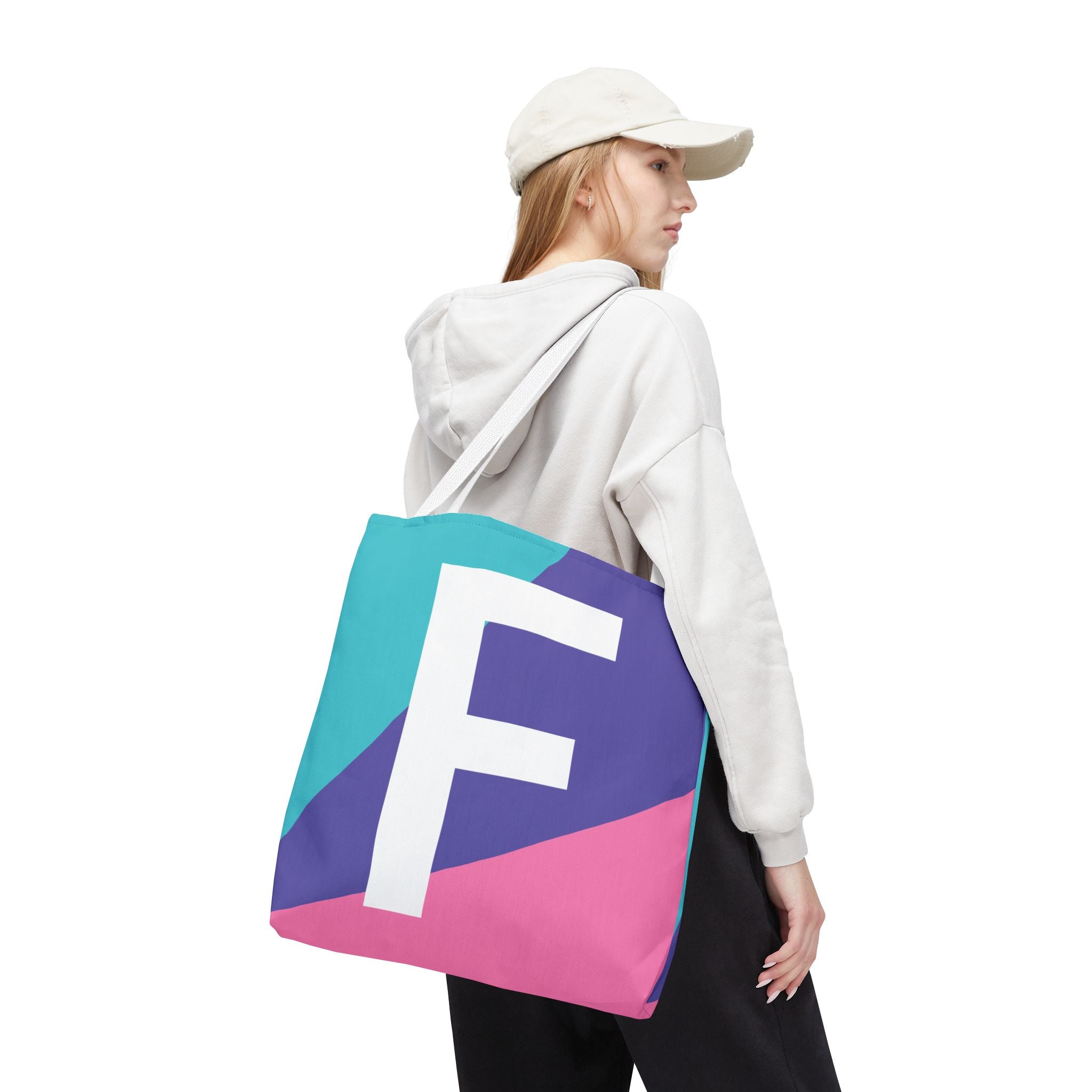 Monogram 'F' Colorblock Tote Bag — Personalized Initial F Shoulder Tote
