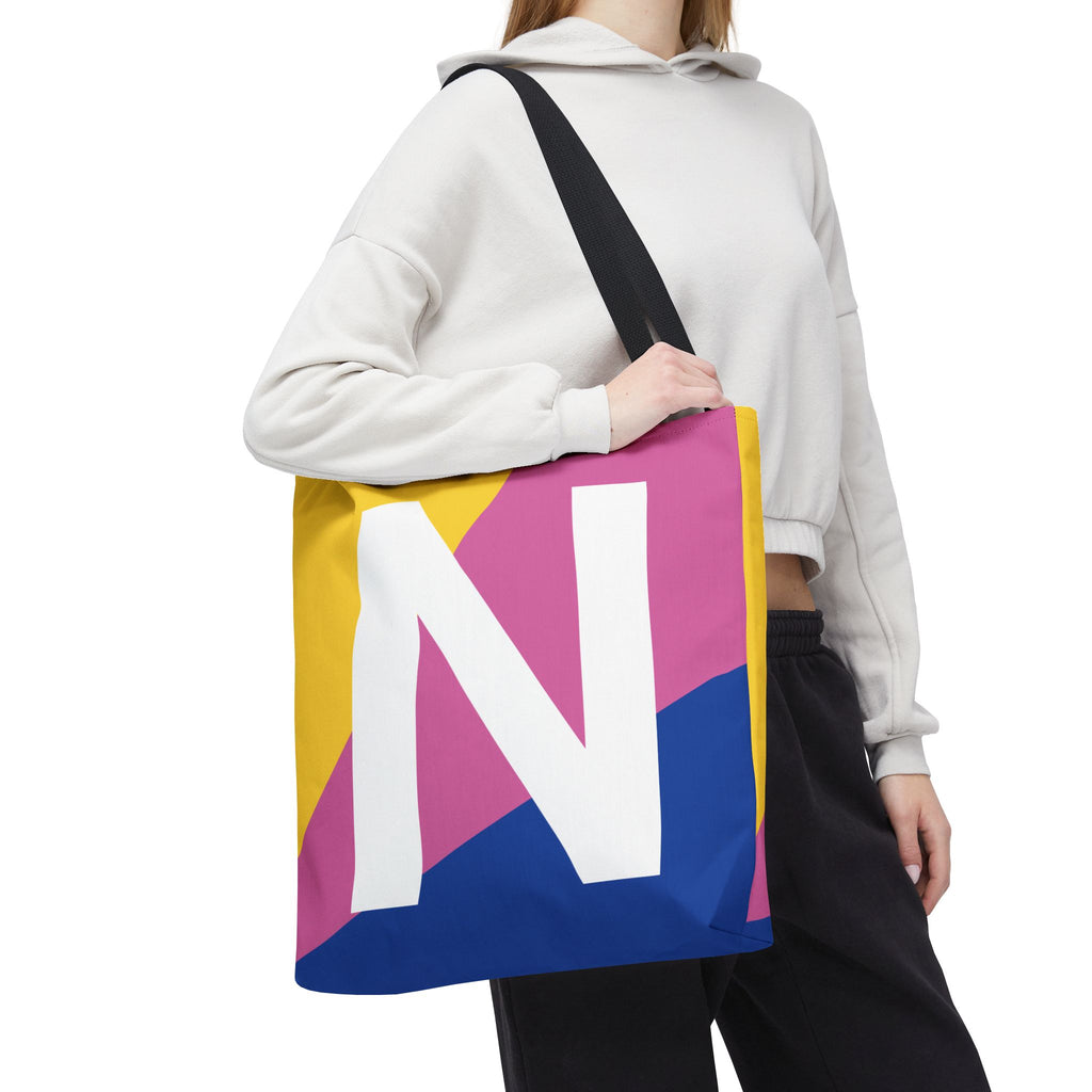 Monogram 'N' Colorblock Tote Bag — Personalized Initial N Shoulder Tote
