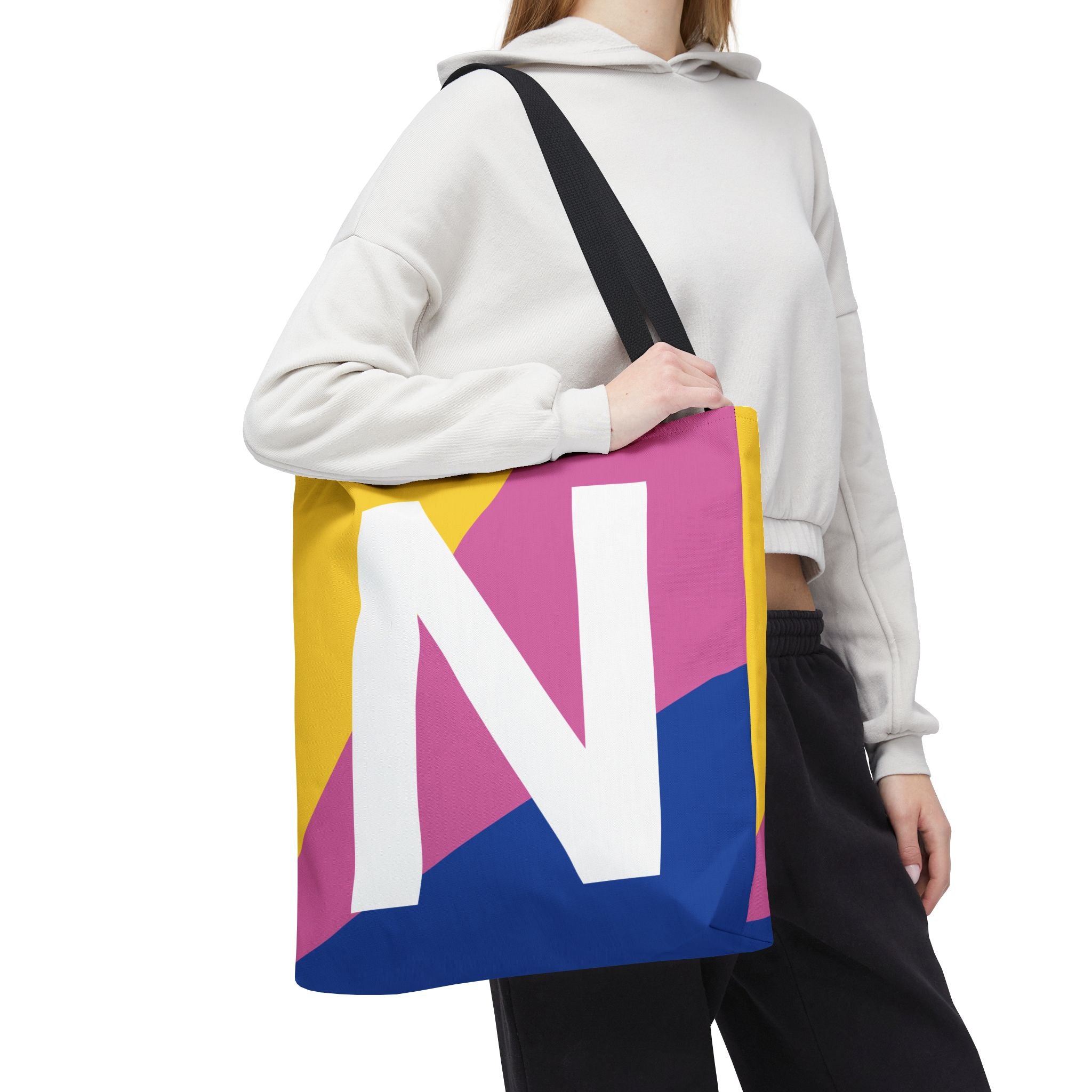 Monogram 'N' Colorblock Tote Bag — Personalized Initial N Shoulder Tote