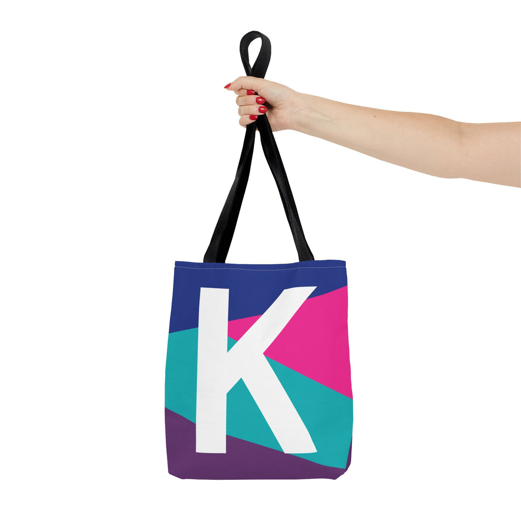 Monogram 'K' Colorblock Tote Bag — Personalized Initial K Shoulder Tote