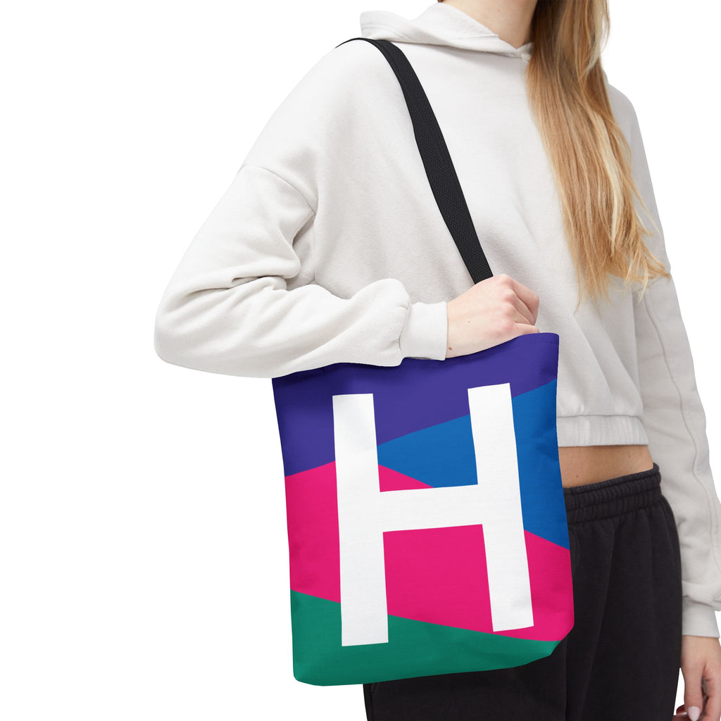 Monogram 'H' Colorblock Tote Bag — Personalized Initial H Shoulder Tote