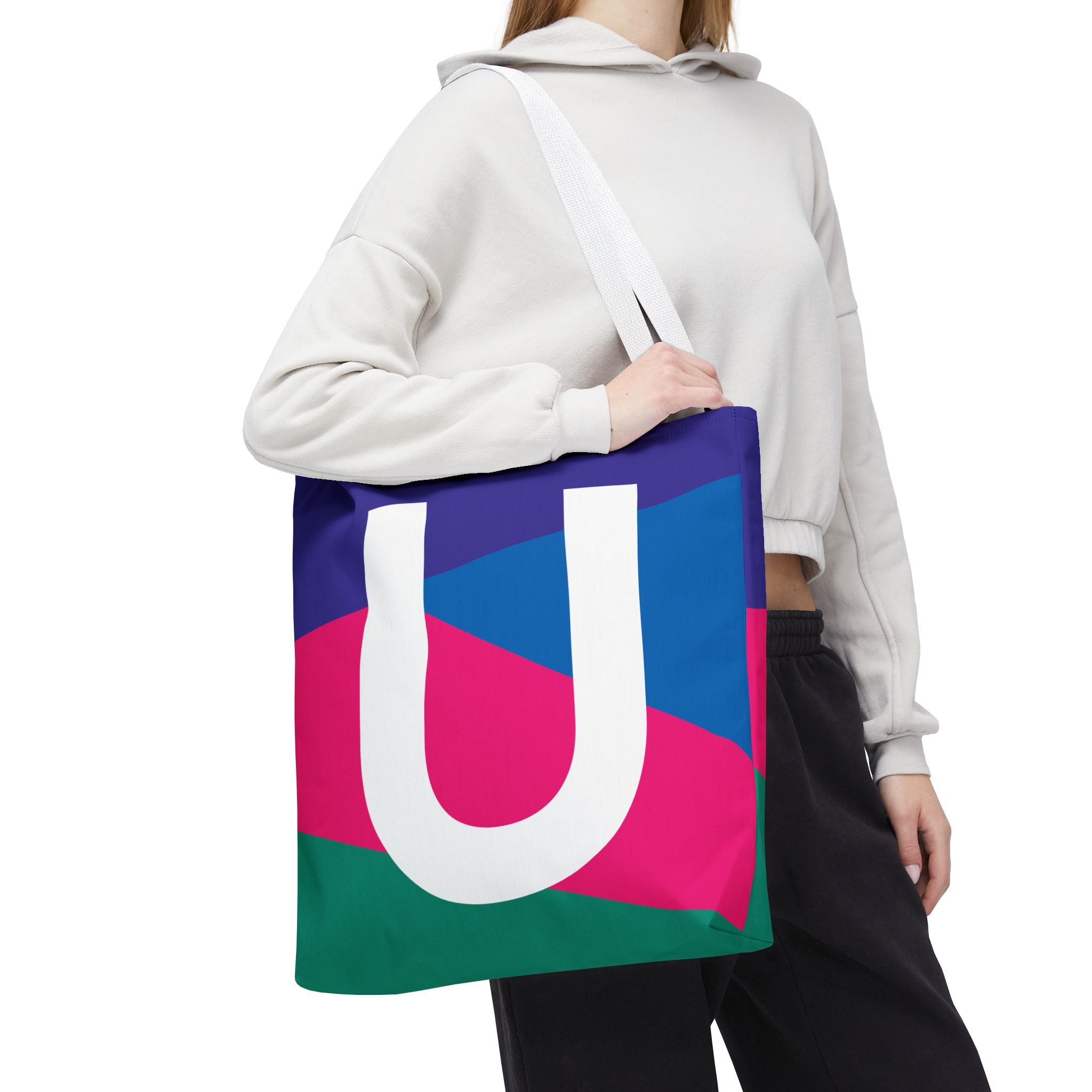 Monogram 'U' Colorblock Tote Bag — Personalized Initial U Shoulder Tote