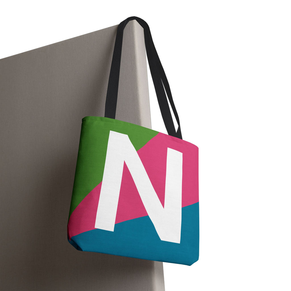 Monogram 'N' Colorblock Tote Bag — Personalized Initial N Shoulder Tote