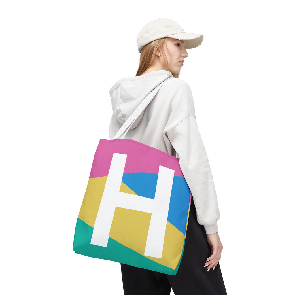 Monogram 'H' Colorblock Tote Bag — Personalized Initial H Shoulder Tote