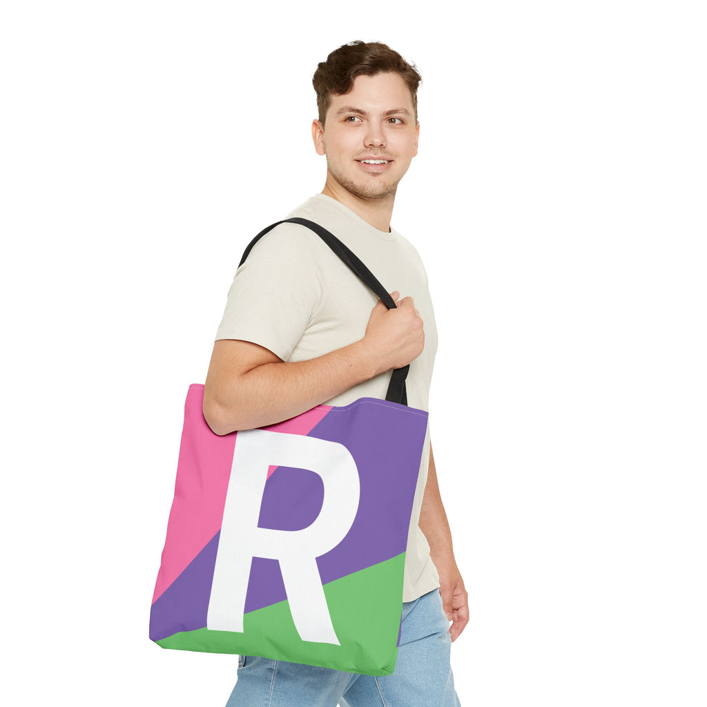 Monogram 'R' Colorblock Tote Bag — Personalized Initial R Shoulder Tote