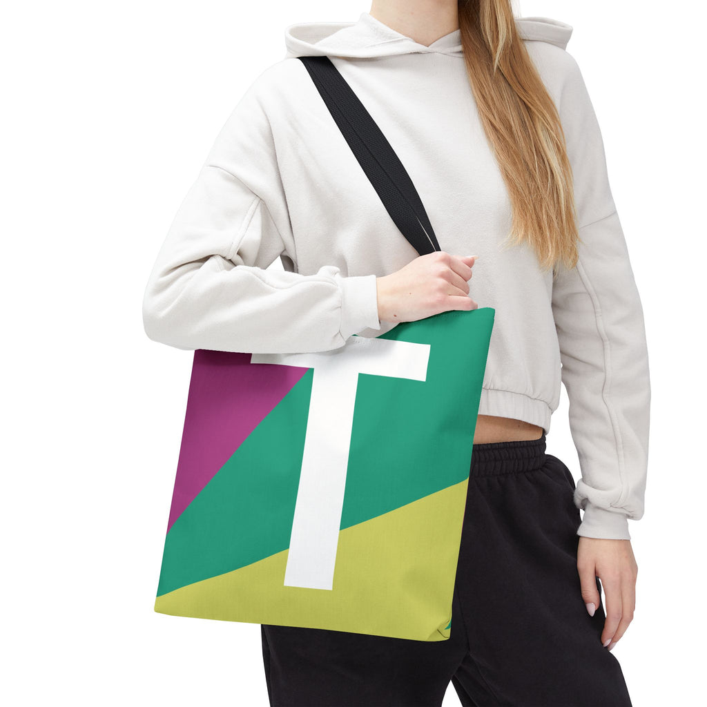 Monogram 'T' Colorblock Tote Bag — Personalized Initial T Shoulder Tote